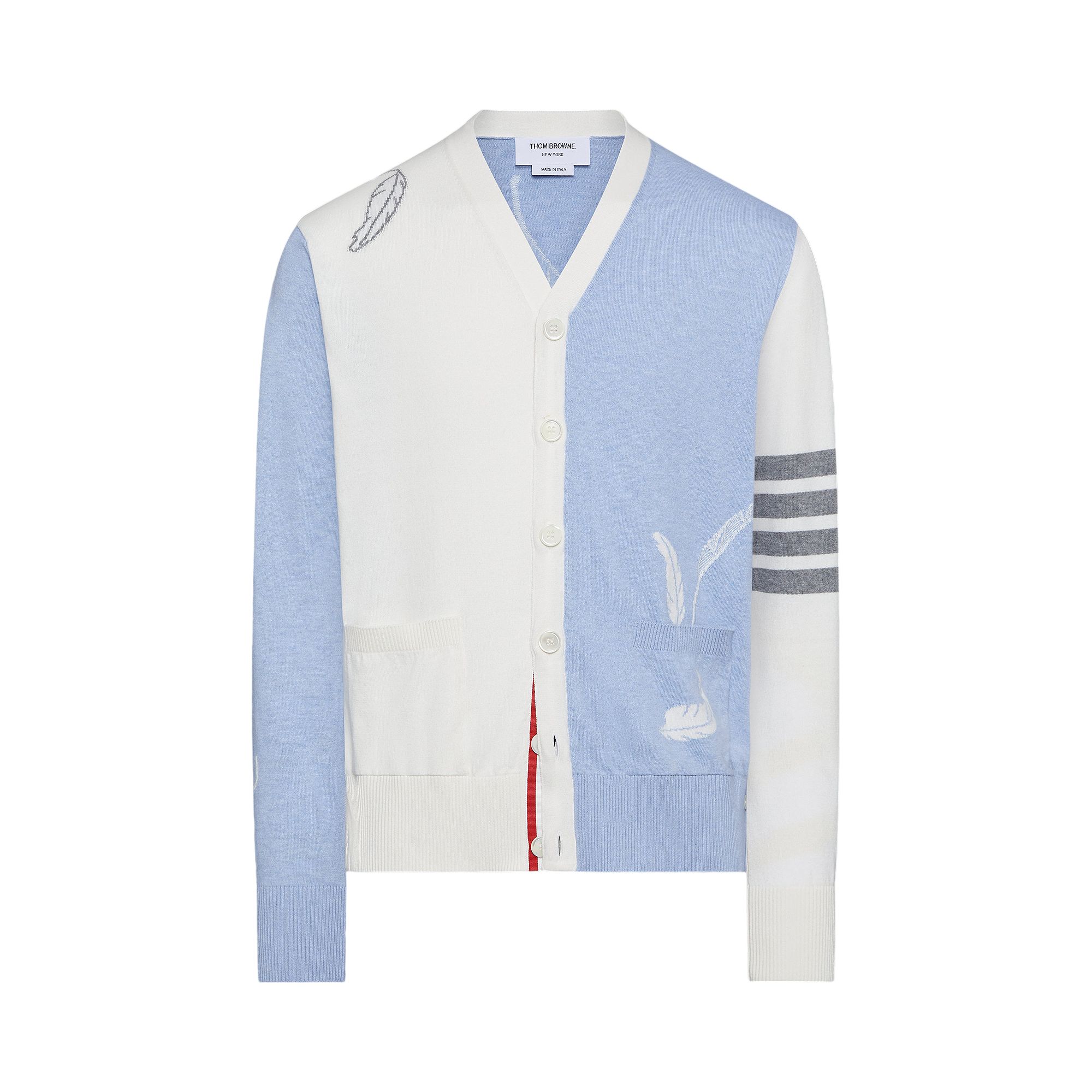 Pre-owned Thom Browne Funmix Feather Jersey Intarsia High V Neck Cardigan 'light Blue' | Men's Size 3