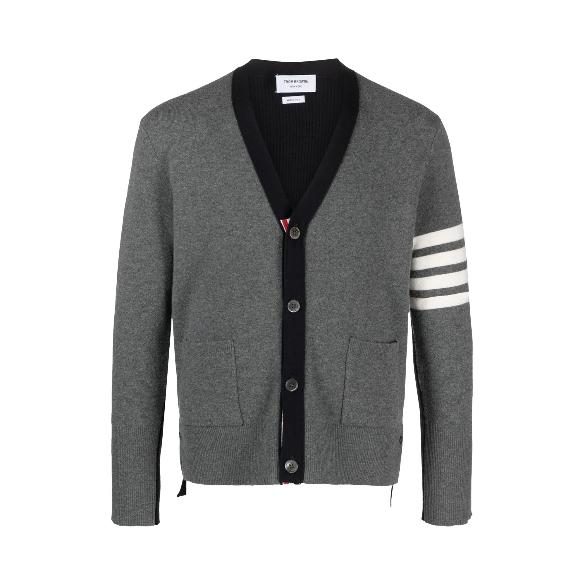 Pre-owned Thom Browne Intarsia 4 Bar Stripe High V Neck Cardigan 'light Grey' | Men's Size 3 In Gray