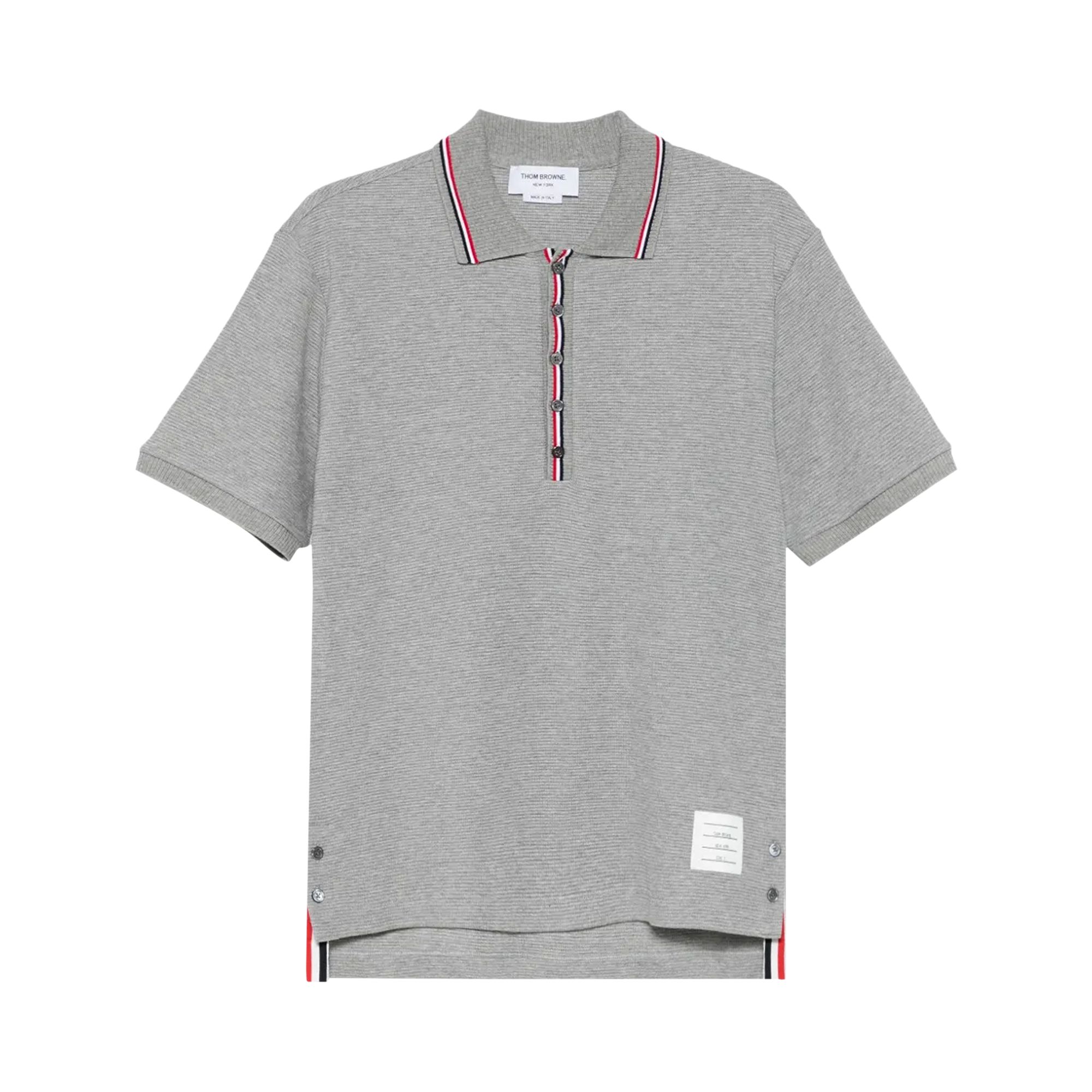 Pre-owned Thom Browne Short-sleeve Rib Cuff Polo With Rwb Stripe 'light Grey' | Men's Size 3 In Gray
