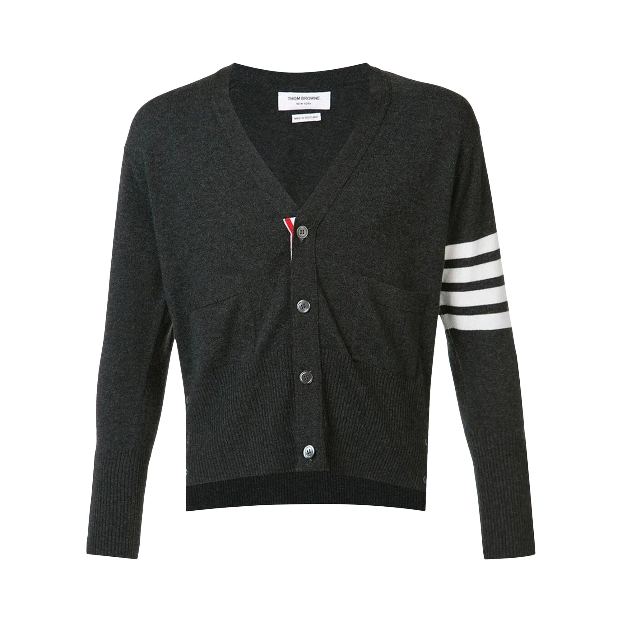 Pre-owned Thom Browne Classic Short V Neck Cardigan With White 4 Bar Stripe In Cashmere 'medium Grey' | Men's  In Gray