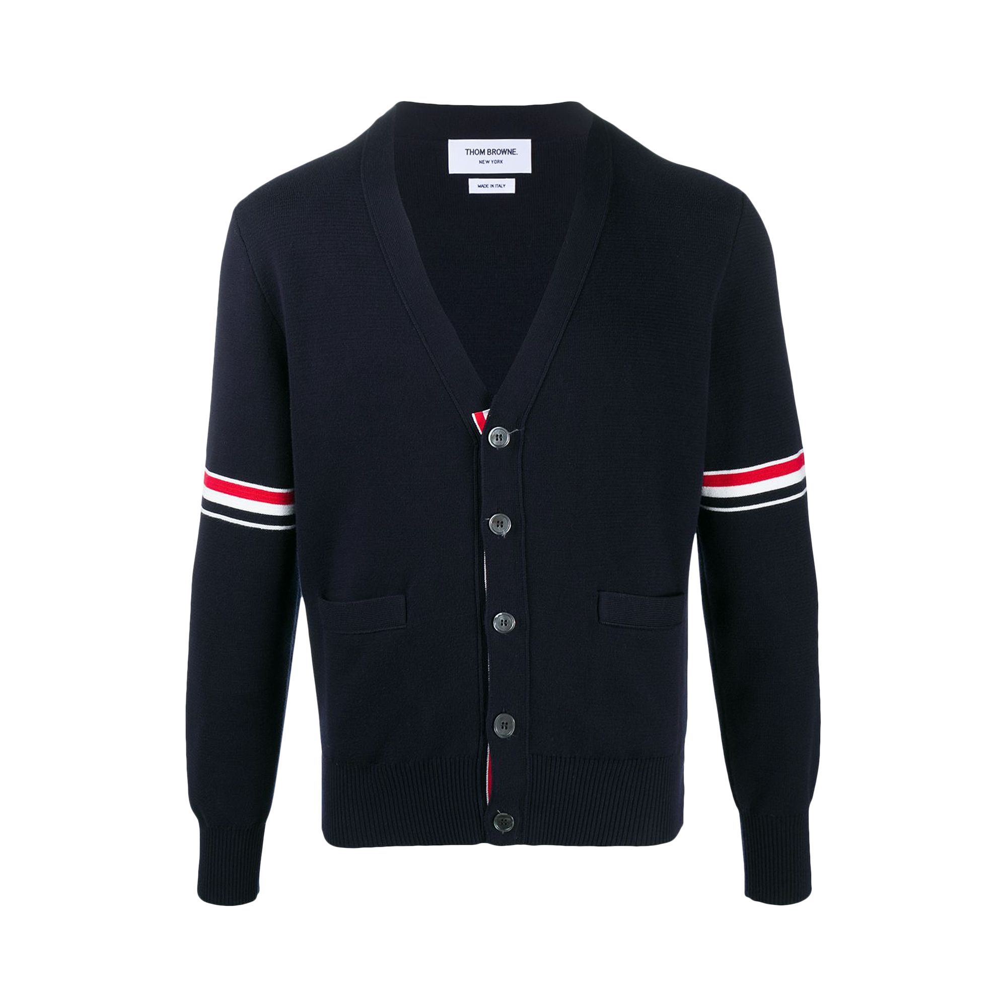 Pre-owned Thom Browne Milano Stitch Rwb Stripes Cotton V Neck Cardigan 'navy' | Blue | Men's Size 4