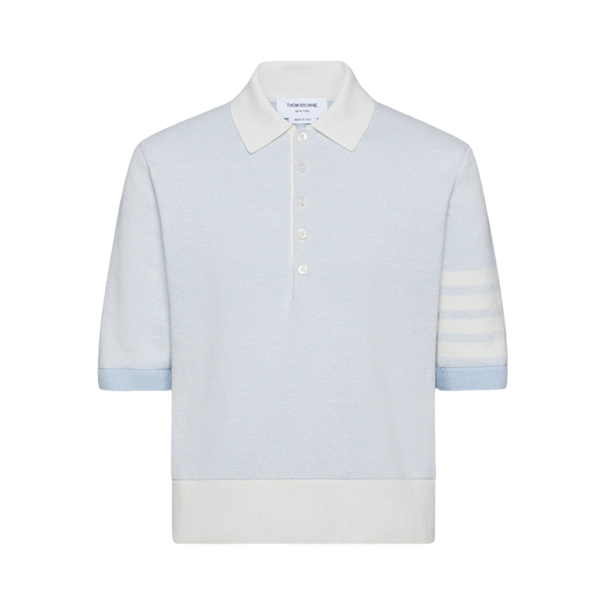 Pre-owned Thom Browne Textured Striped Stitch Relaxed Fit Short-sleeve Polo 'light Blue' | Men's Size 3