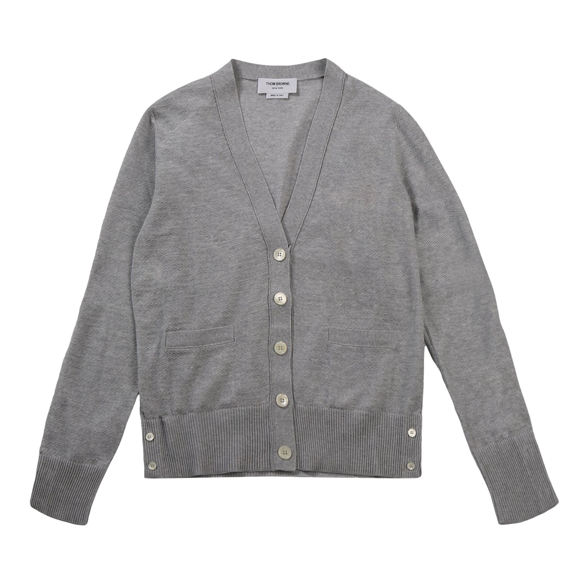 Pre-owned Thom Browne Floated Cable Stitch With Knit In 4 Bar Stripe V Neck Cardigan 'light Grey' | Women's Si In Gray