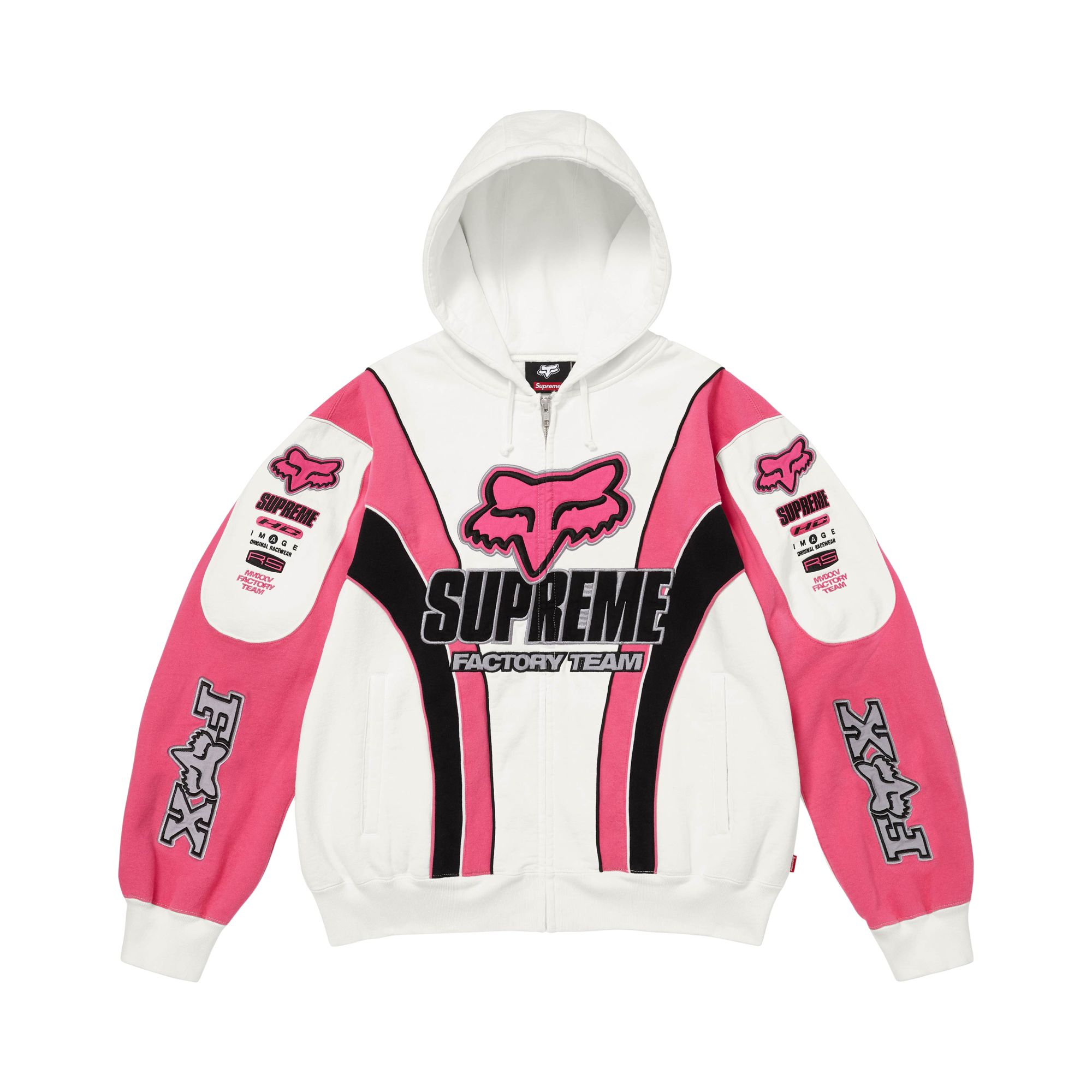Pre-owned Supreme X Fox Racing Zip Up Hooded Sweatshirt 'white' | Men's Size Xl