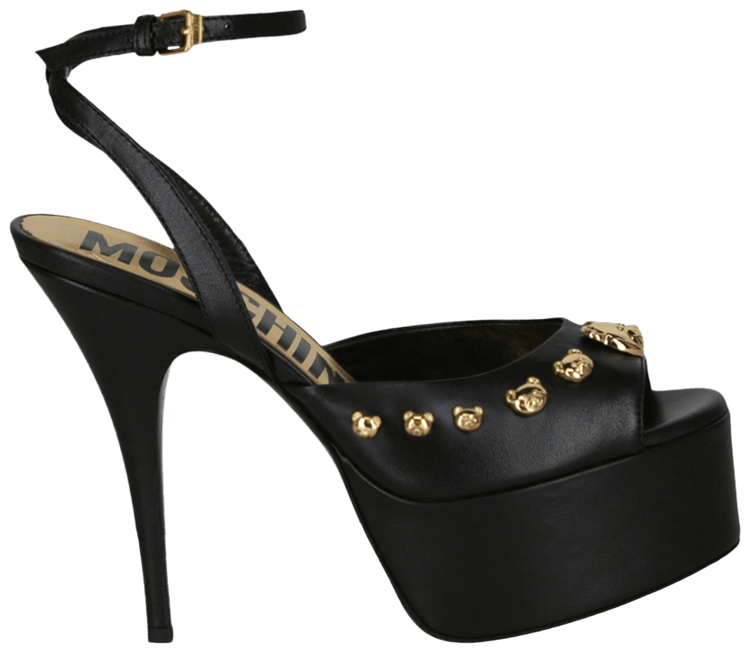 Moschino Wmns Teddy Studs Platform Heel Sandal Black