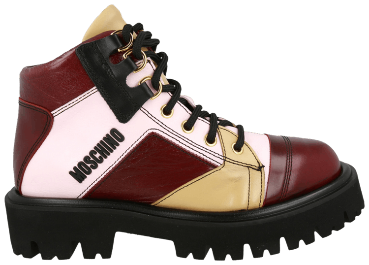 Moschino Wmns Colorblock Ankle Boot Burgundy Tan