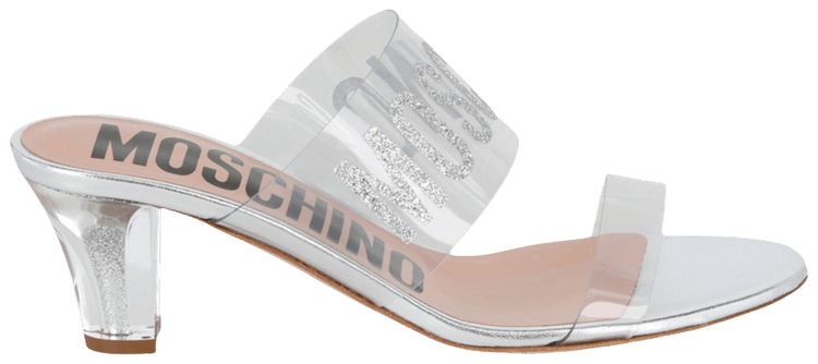 Moschino Wmns Glitter Logo Heel Sandal Silver