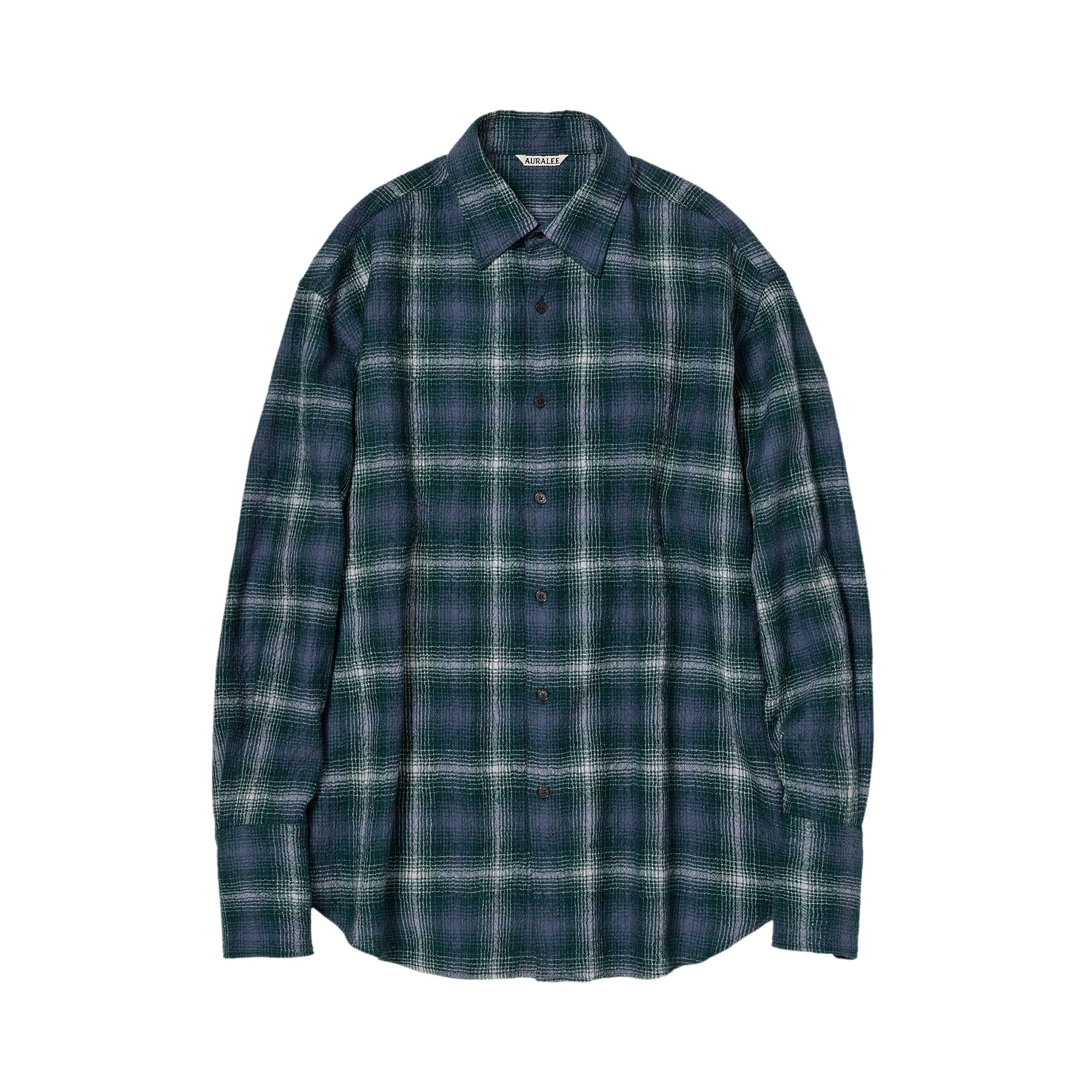Pre-owned Auralee Airy Wool Check Shirt 'forest Green/navy' | Women's Size 1
