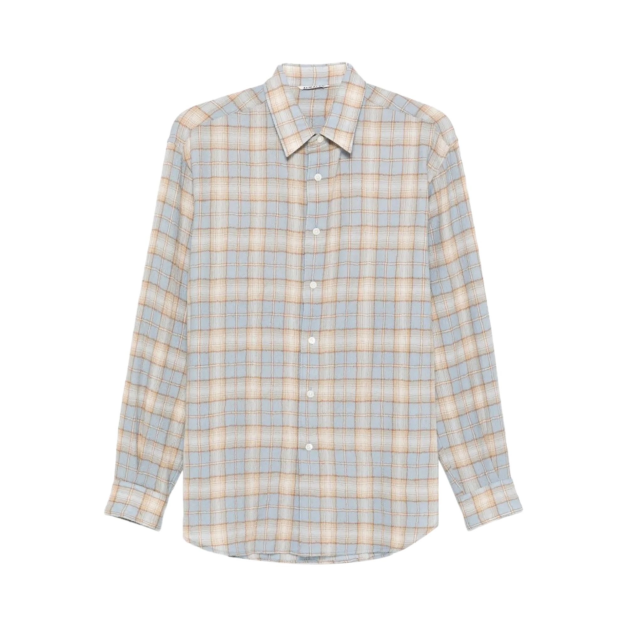 Pre-owned Auralee Airy Wool Check Shirt 'light Blue/beige' | Men's Size 4