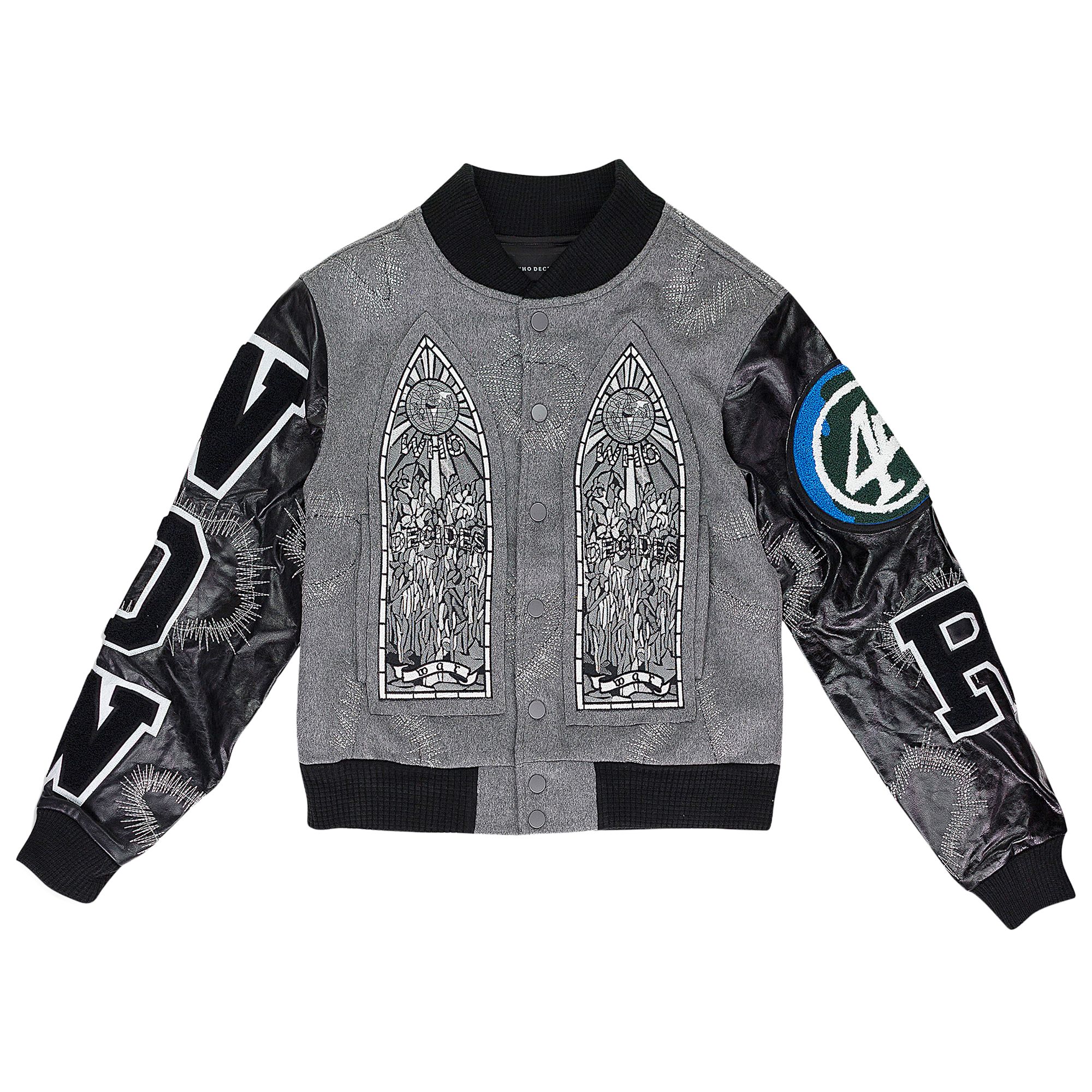 Pre-owned Who Decides War Namesake Varsity Jacket 'grey' | Men's Size M In Gray