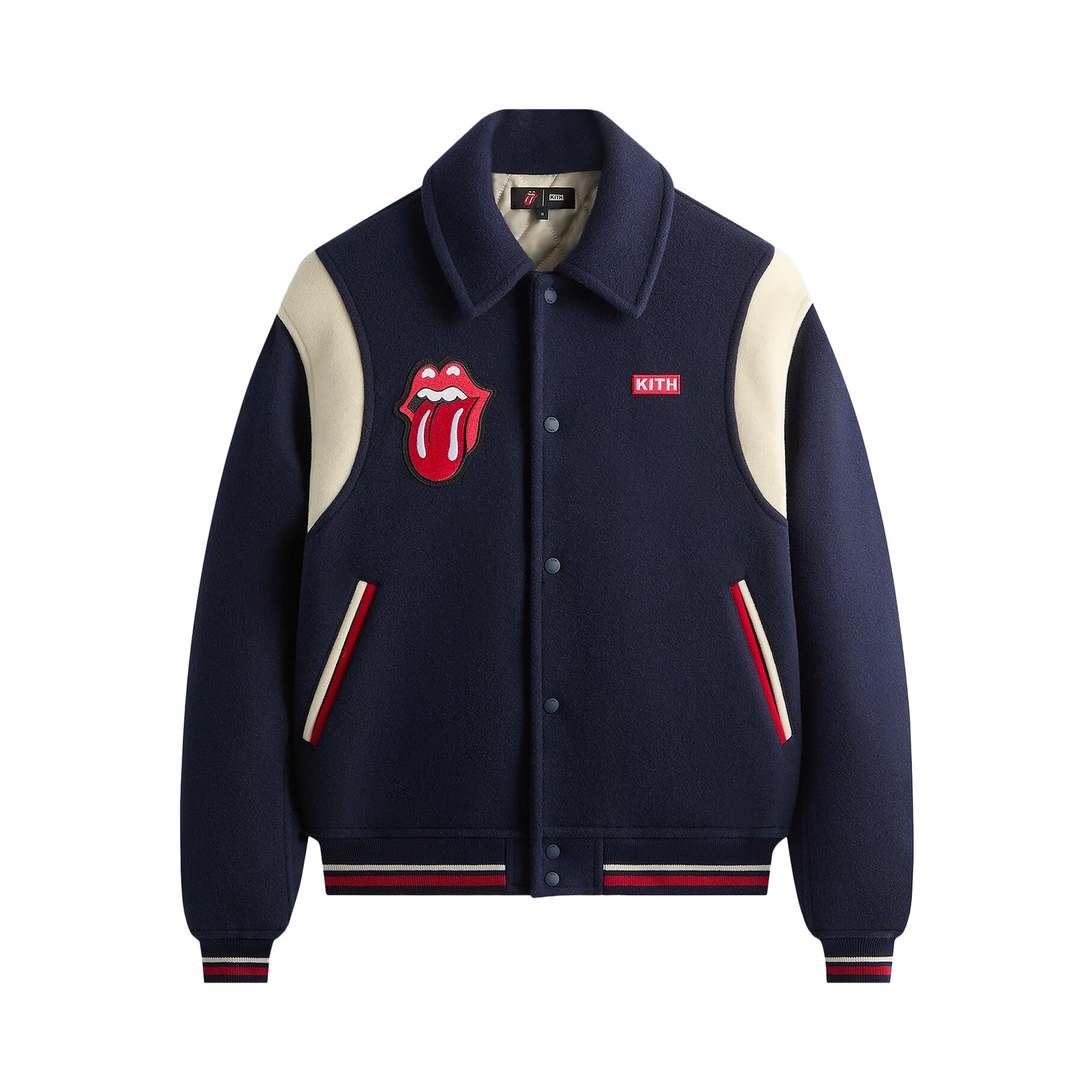 Pre-owned Kith For The Rolling Stones Wool Varsity Jacket 'nocturnal' | Black | Men's Size S