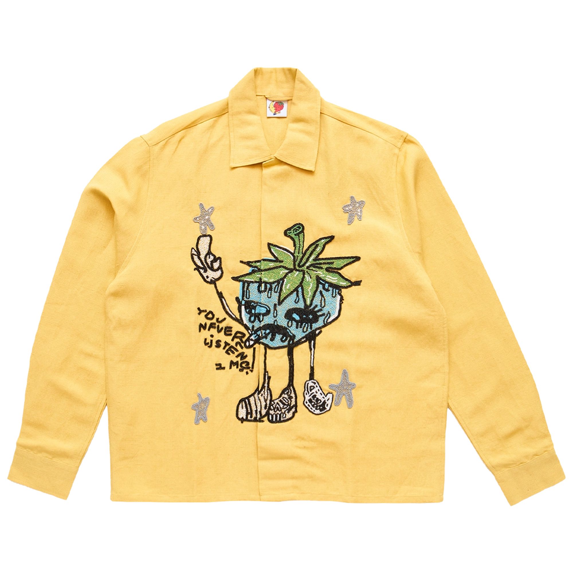 Pre-owned Sky High Farm Workwear Smoke Strawbabies Beaded Shirt 'yellow' | Men's Size S