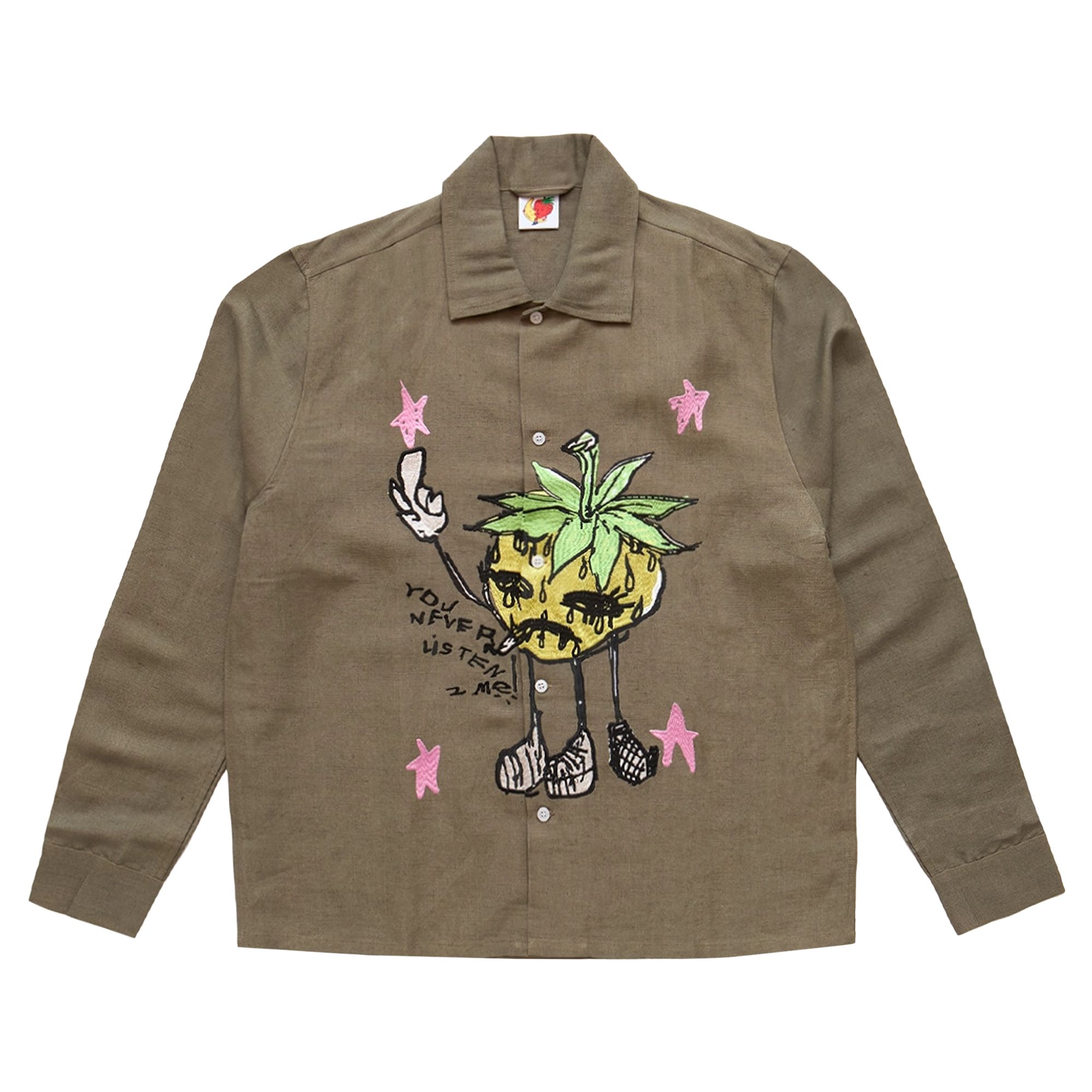 Pre-owned Sky High Farm Workwear Smoke Strawbabies Embroidered Shirt 'brown' | Men's Size M