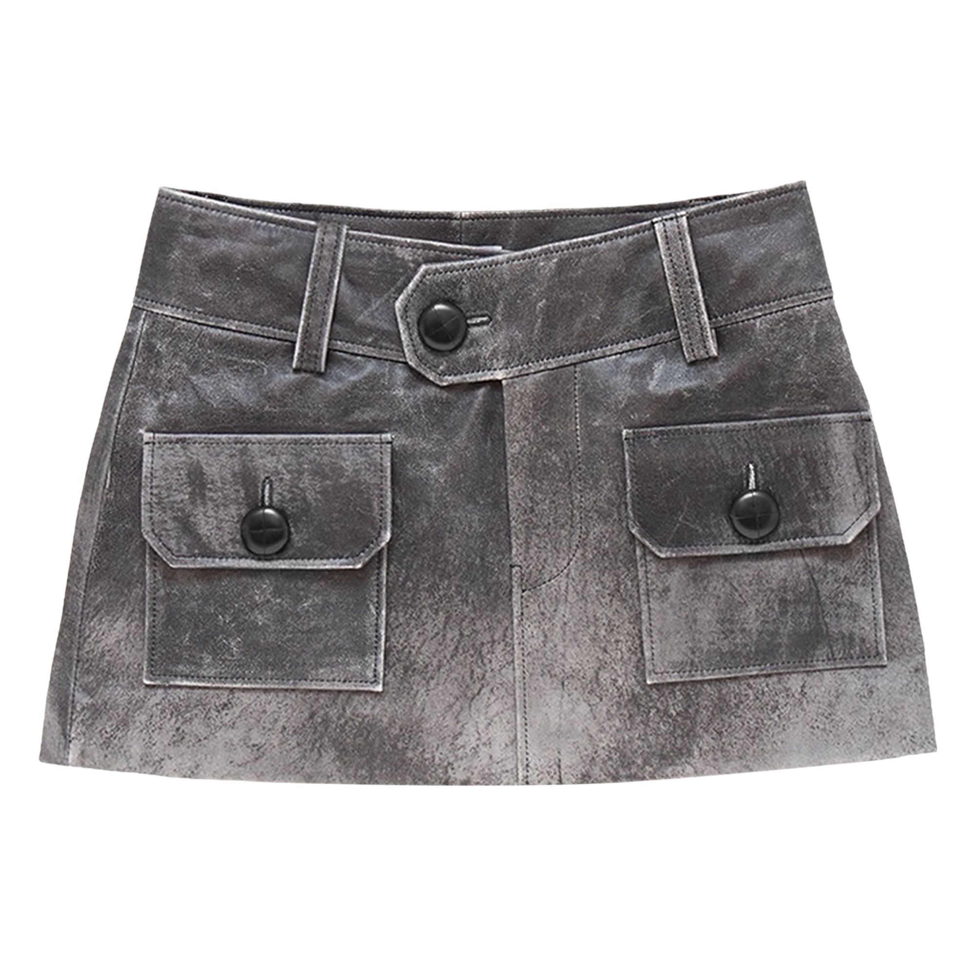 Pre-owned Vaquera Leather Mini Skirt 'grey' | Women's Size 26 In Gray