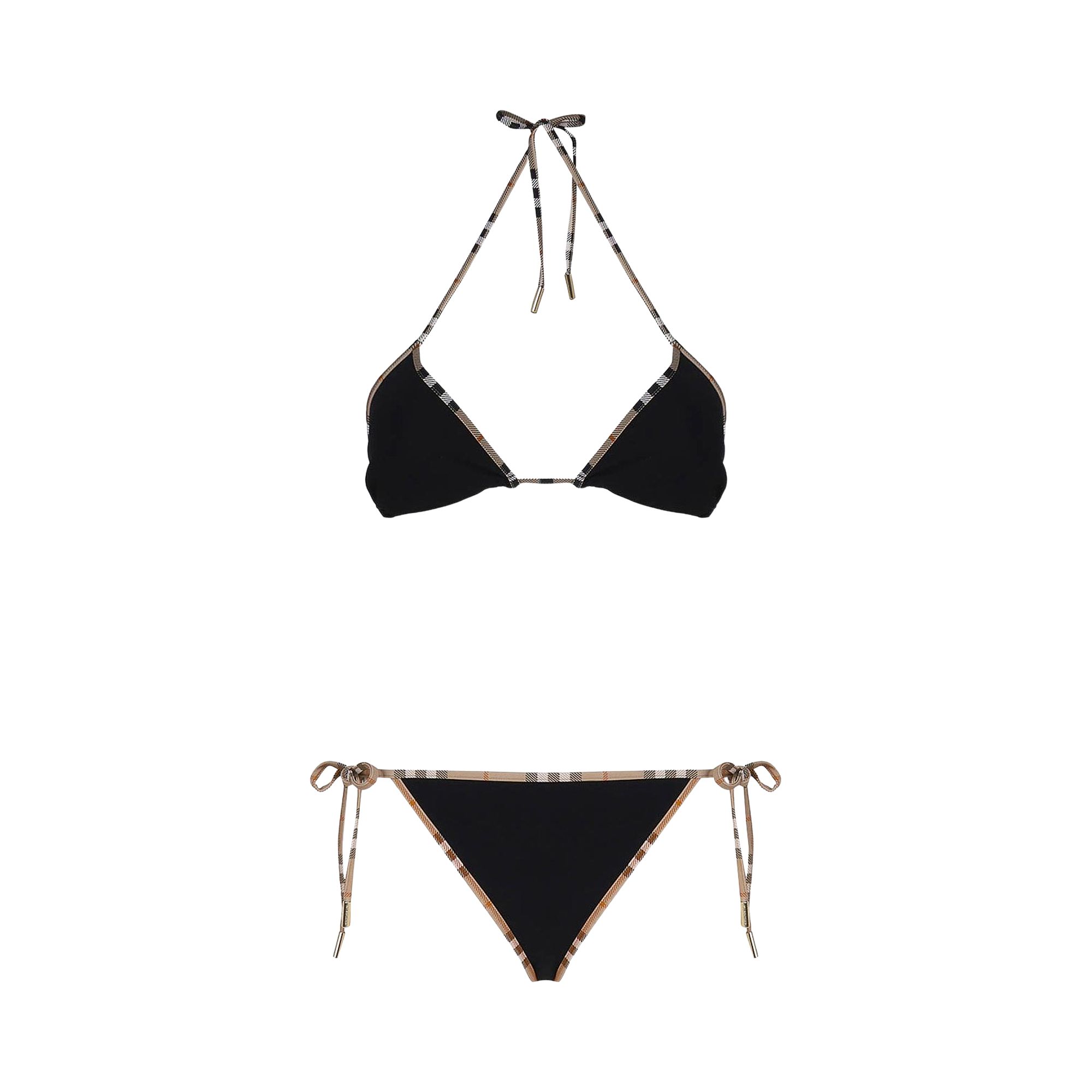 BURBERRY Pre-owned Check Trim Triangle Bikini 'black' | Women's Size S