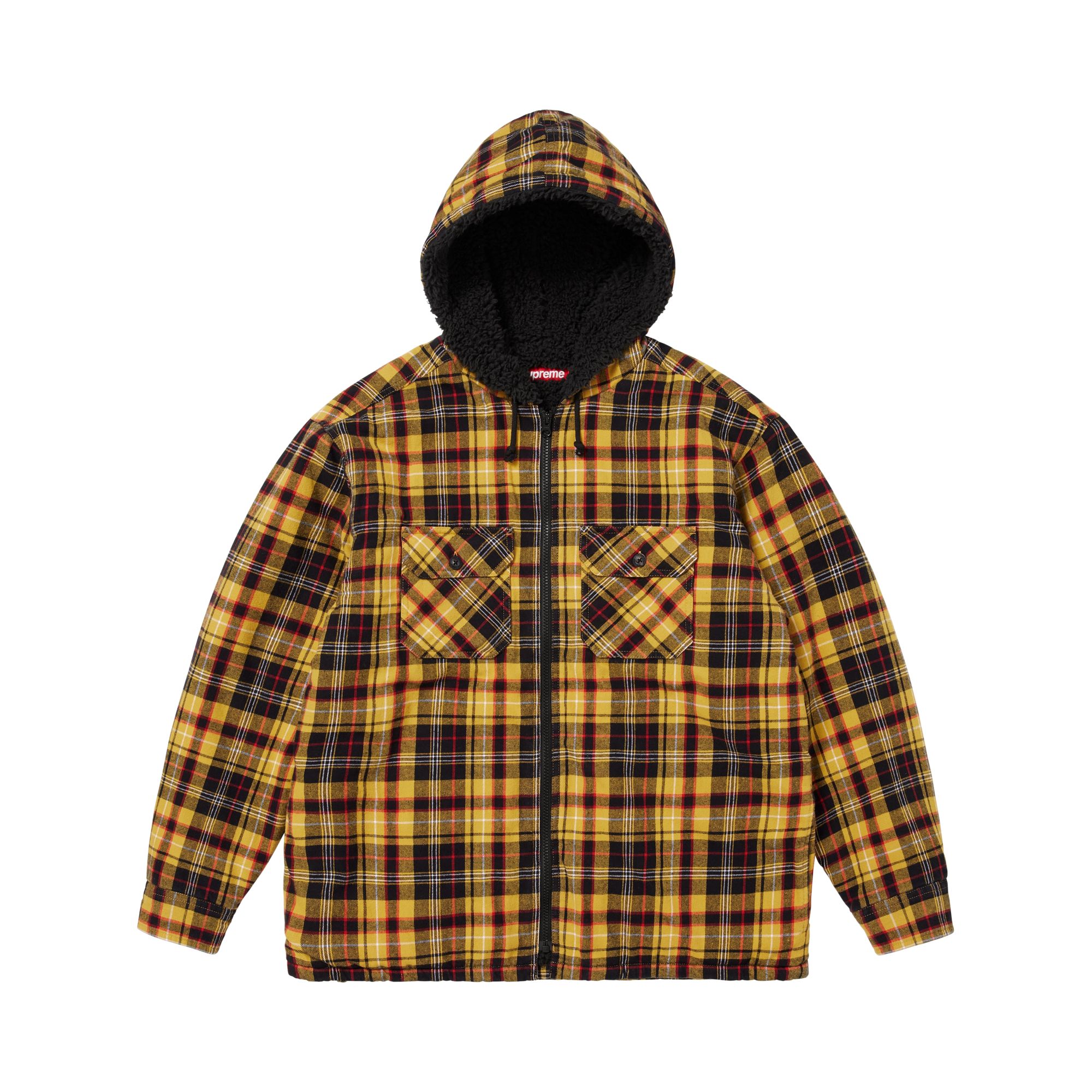 Pre-owned Supreme Lined Zip Up Hooded Flannel Shirt 'yellow' | Men's Size Xl