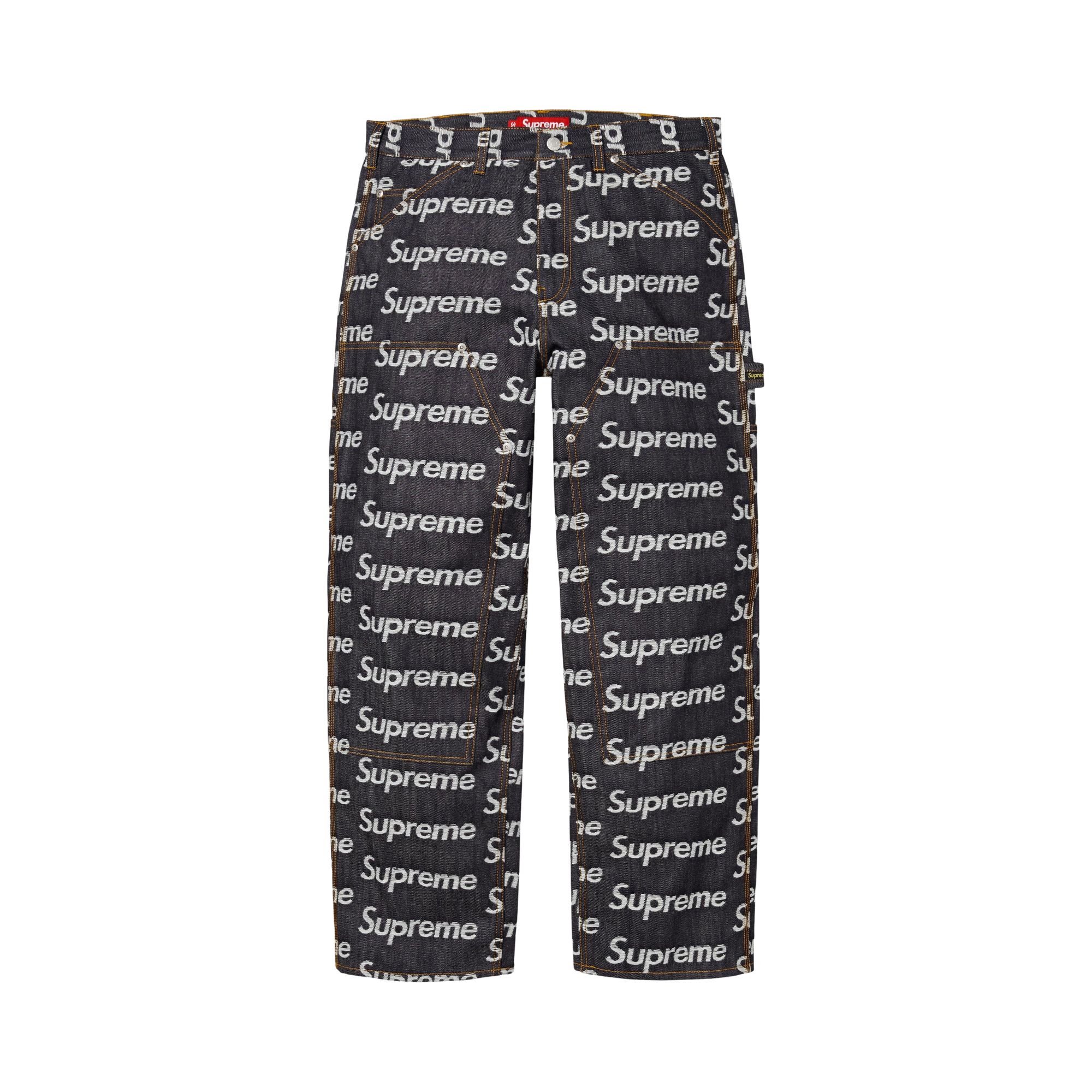 Click to view more detailed imagery on our partner's website Pre-owned Supreme Jacquard Logos Double Knee Denim Painter Jean 'rigid Indigo' | Blue | Men's Size 36