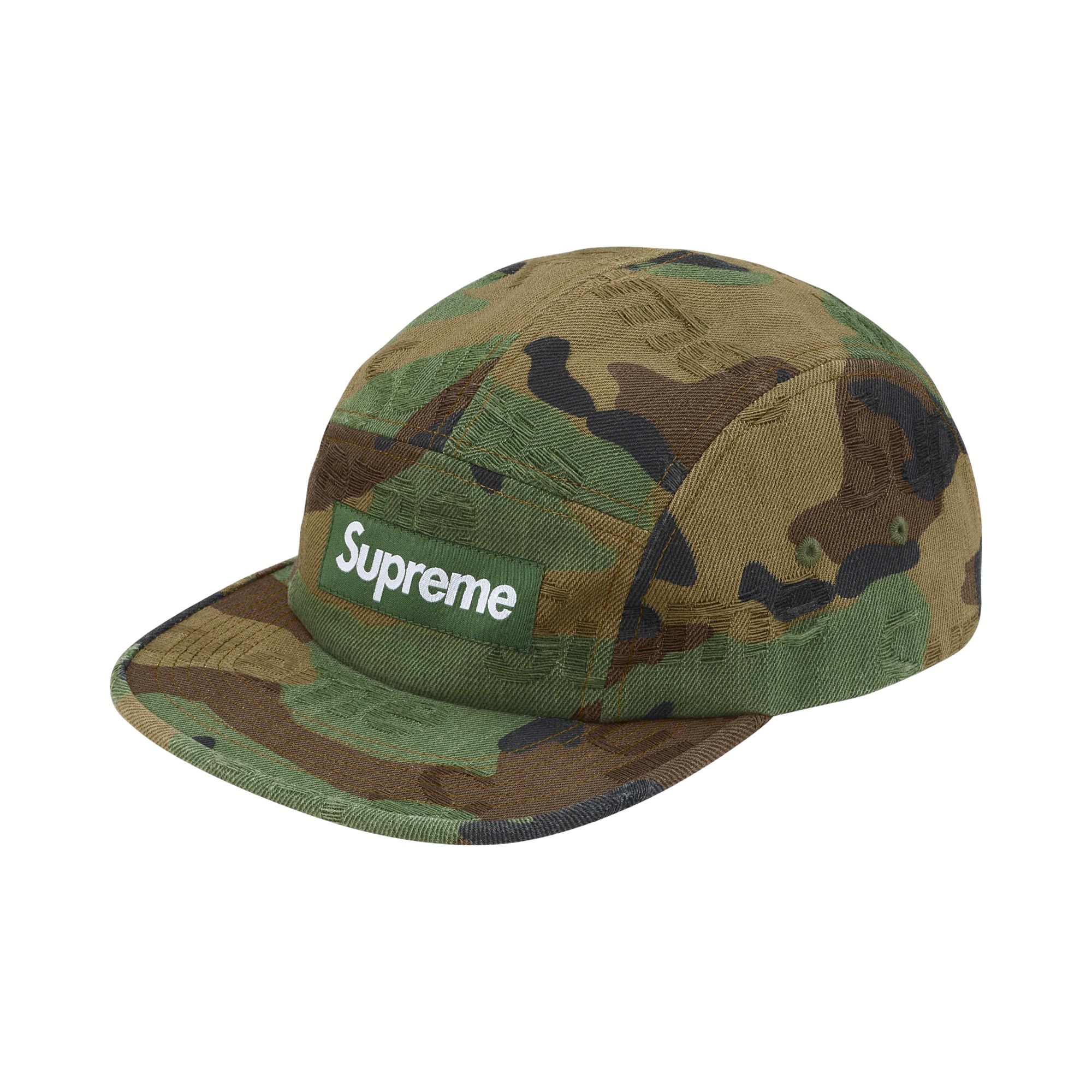 Pre-owned Supreme Jacquard Logos Denim Camp Cap 'woodland Camo' | Green | Men's Size Onesize
