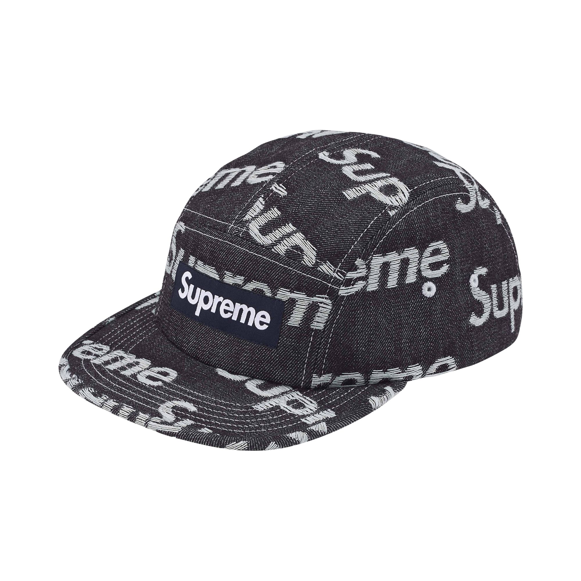 Pre-owned Supreme Jacquard Logos Denim Camp Cap 'rigid Indigo' | Blue | Men's Size Onesize