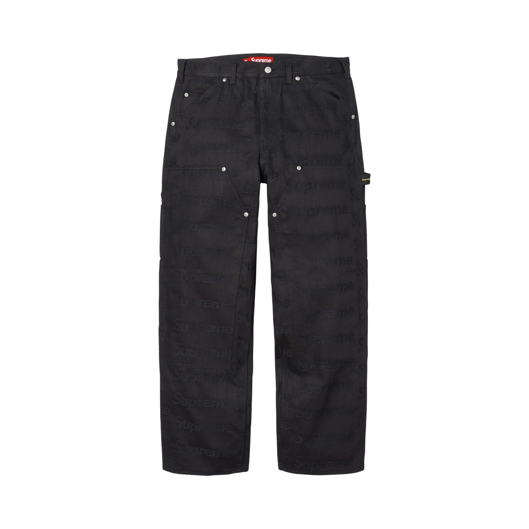 Click to view more detailed imagery on our partner's website Pre-owned Supreme Jacquard Logos Double Knee Denim Painter Jean 'black' | Men's Size 38