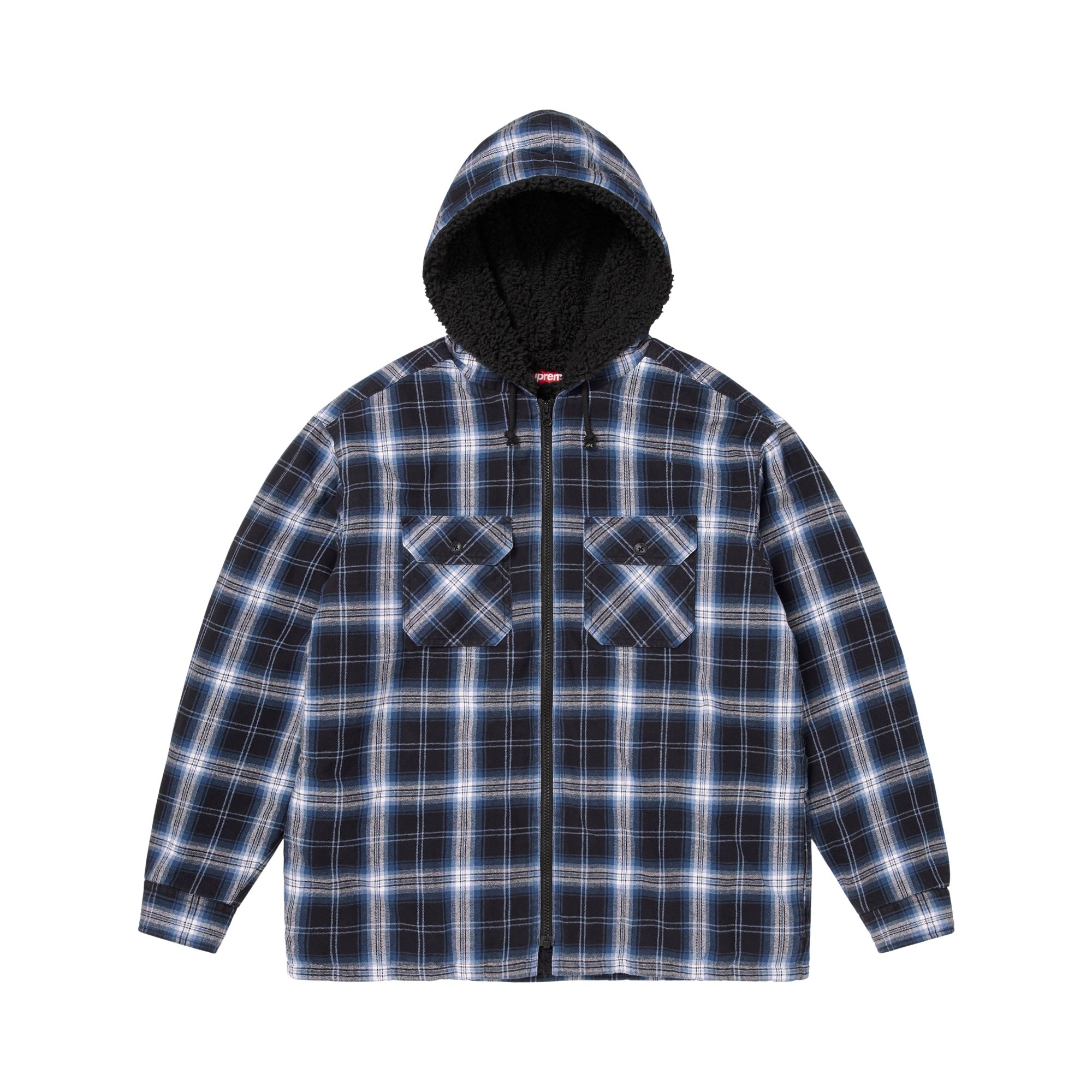 SUPREME Pre-owned Lined Zip Up Hooded Flannel Shirt 'black' | Men's Size S