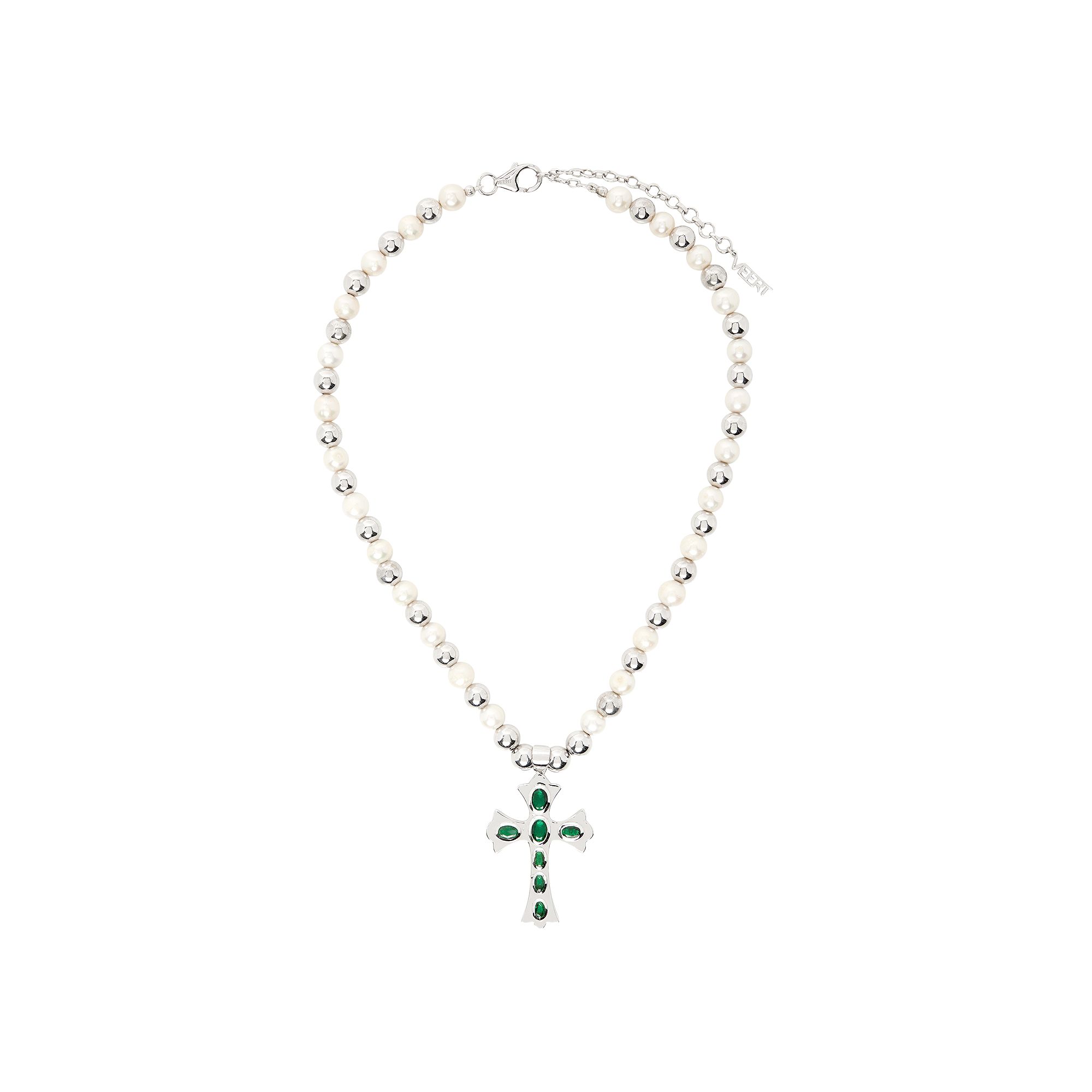 Pre-owned Veert The Green Cross Freshwater Pearl Necklace 'white Gold' | Men's Size Onesize