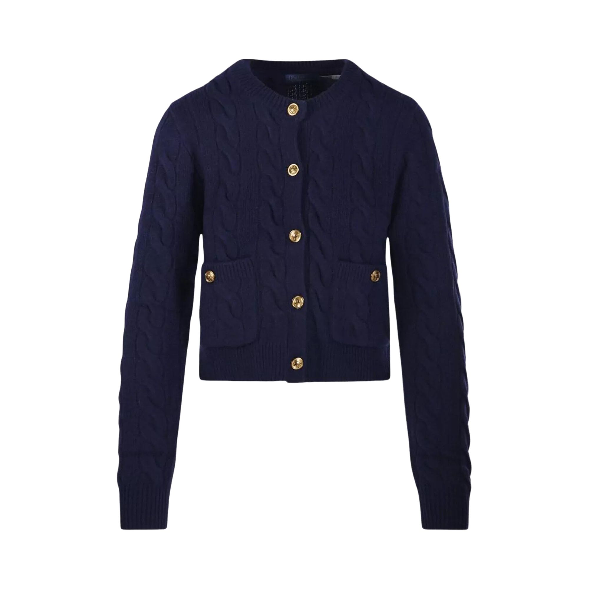 POLO RALPH LAUREN Pre-owned Long-sleeve Crew Neck Cardigan 'hunter Navy' | Blue | Women's Size L