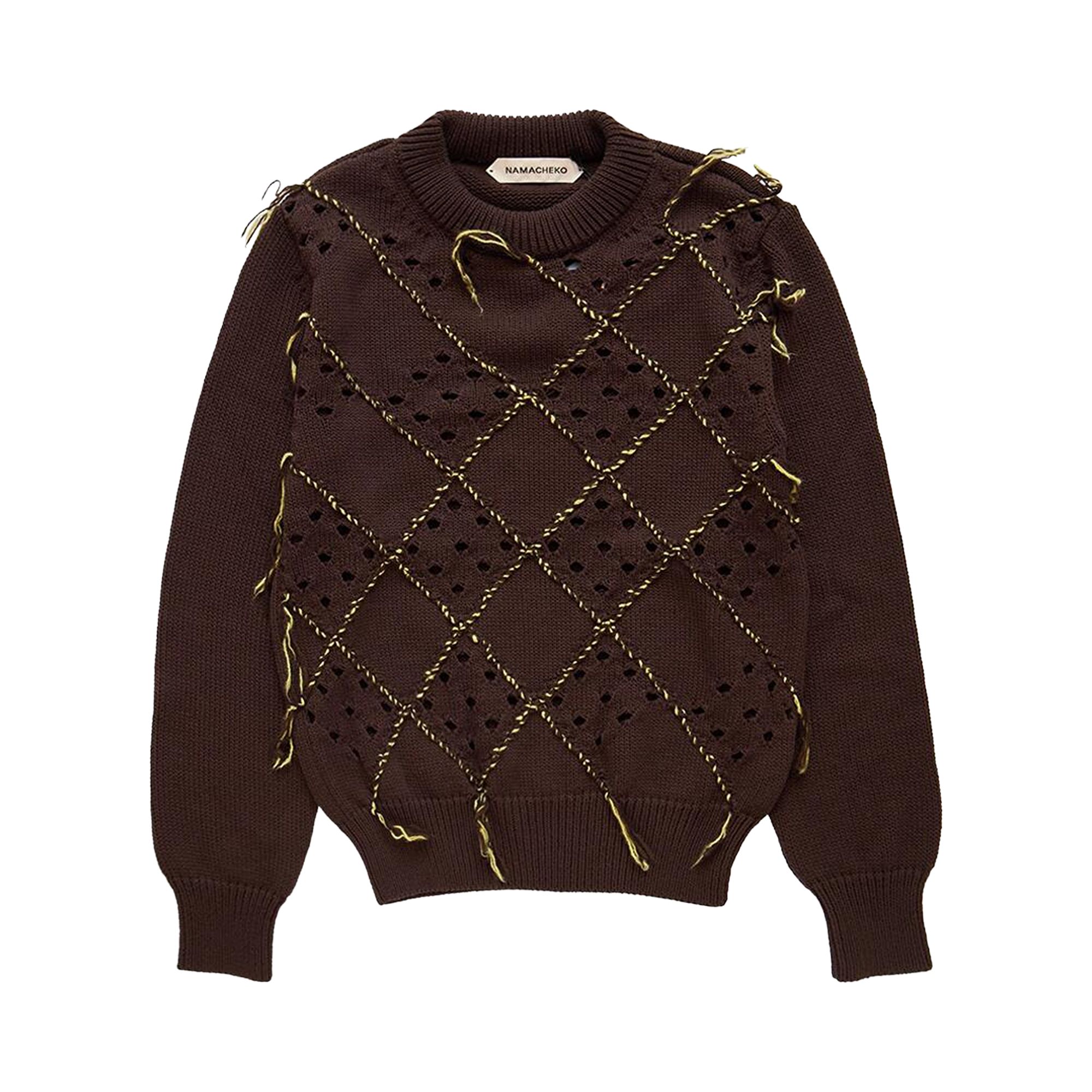 Pre-owned Namacheko Intarsia Quilt Crewneck 'brown' | Men's Size S