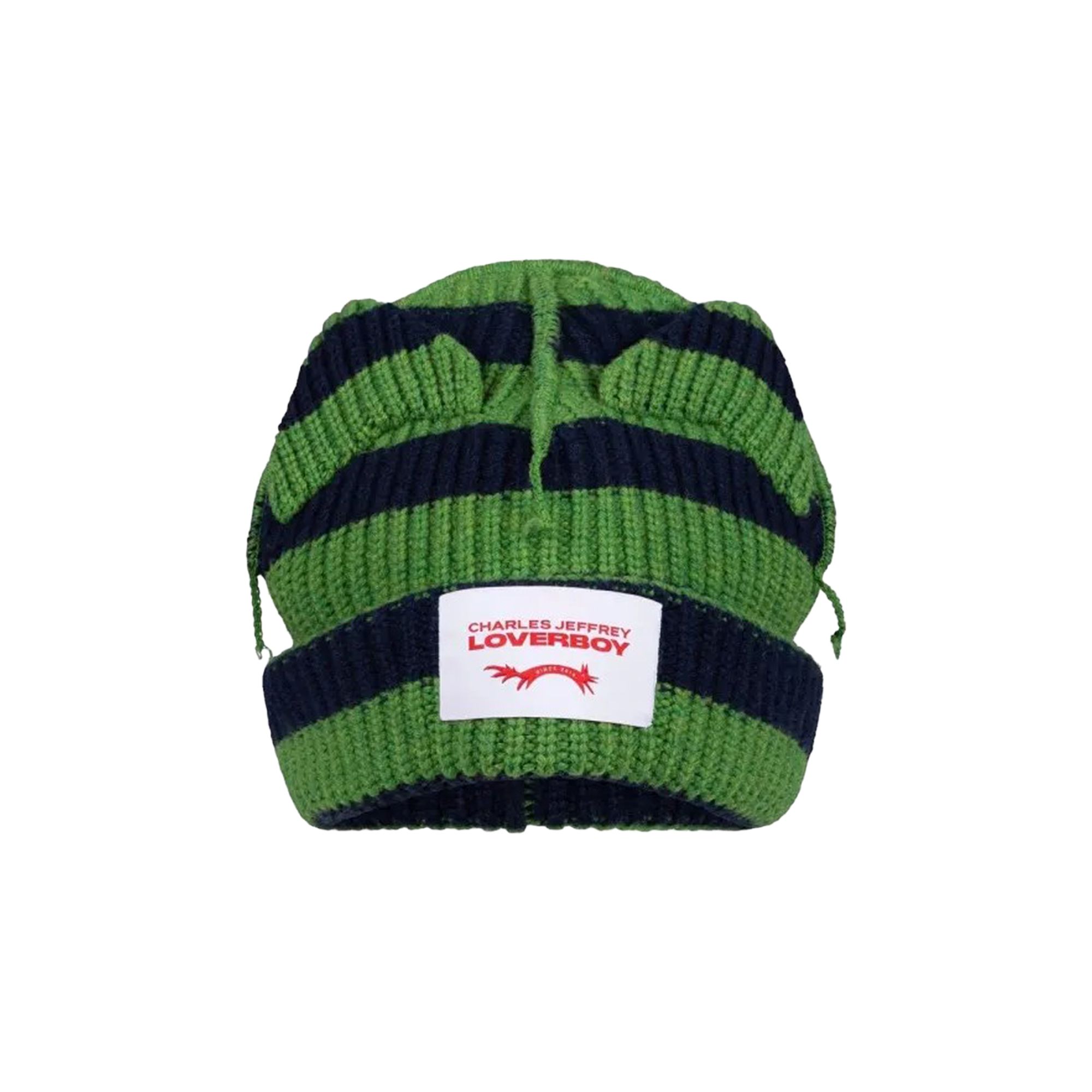 CHARLES JEFFREY LOVERBOY Pre-owned Supersized Chunky Ears Beanie 'green/navy Stripe' | Men's Size Onesize