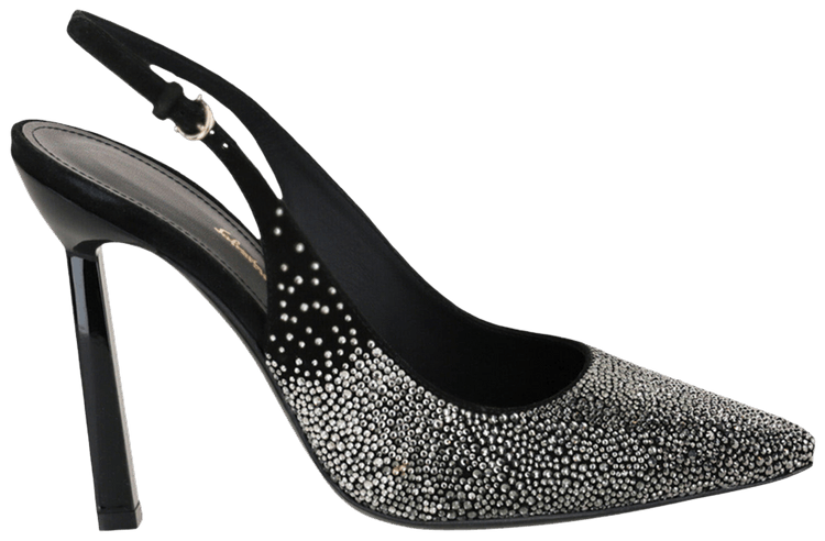 Ferragamo Wmns Jessie Crystal Embellished Slingback Pump Black