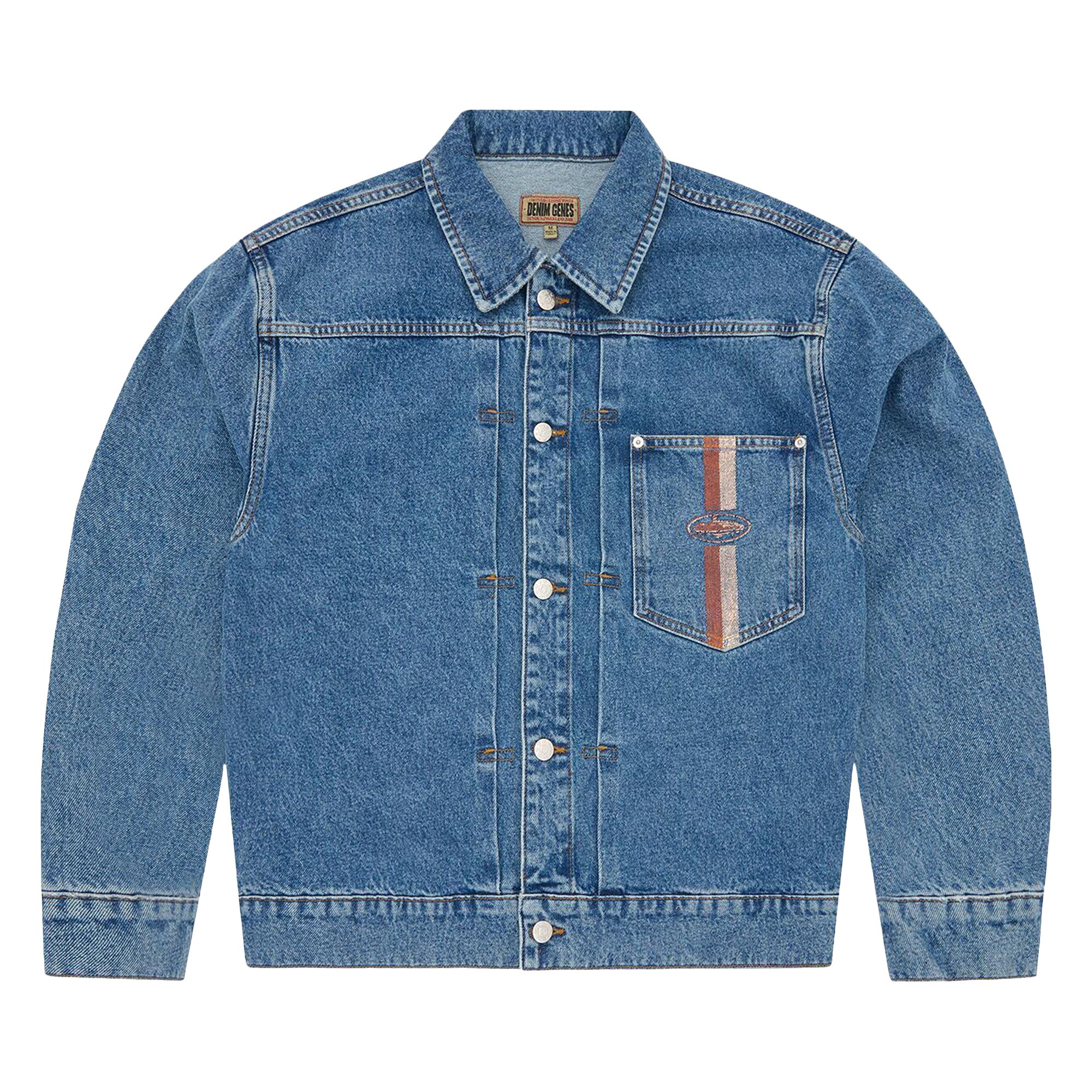 Pre-owned Corteiz Dual Stripe Denim Trucker 'midwash' | Blue | Men's Size Xl