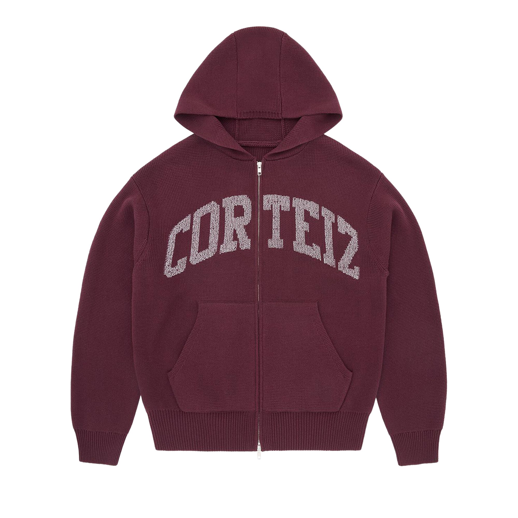 Pre-owned Corteiz 3m College Knit Zip Hoodie 'wine' | Red | Men's Size Xl