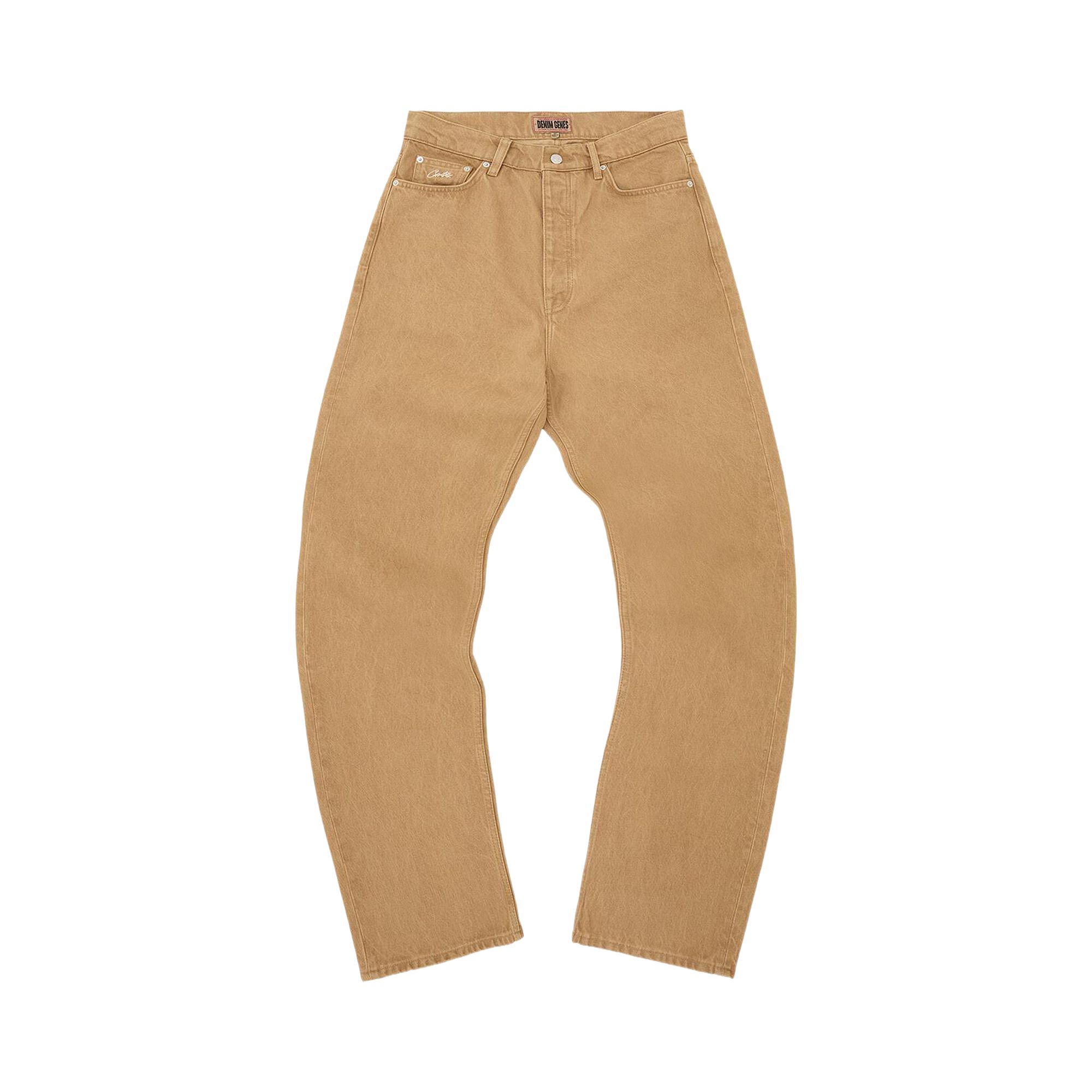 Pre-owned Corteiz Crest Chainstitch Baggy Jeans 'tan' | Men's Size 28 In Brown