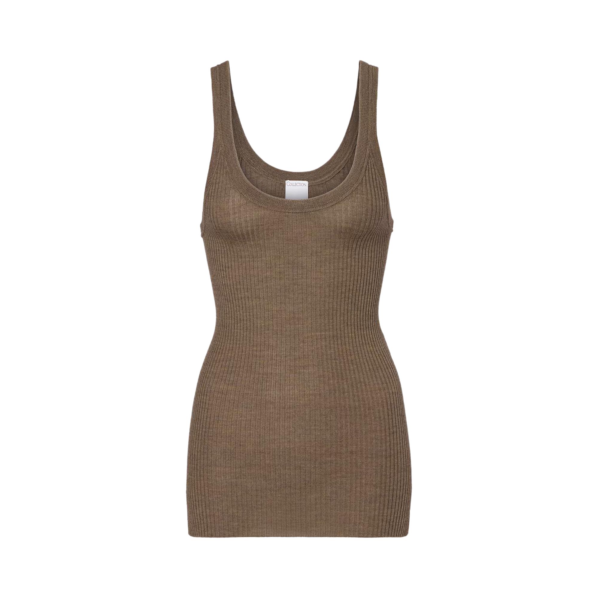 Pre-owned Calvin Klein Fine Merino Ribbed Tank Top 'fudge Melange' | Women's Size S In Brown