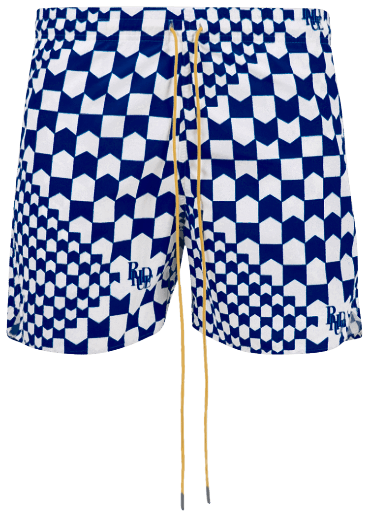 Rhude Check Print Swimtrunk BlueWhite