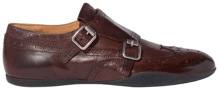 Miu Miu Wmns Calf Leather Buckle Brogue Moro Brown