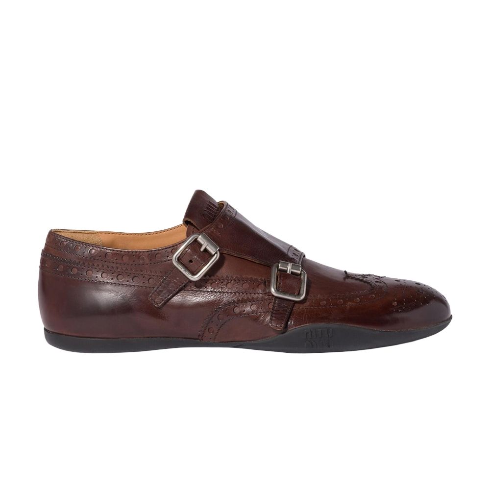 Pre-owned Miu Miu Wmns Calf Leather Buckle Brogue 'moro Brown' | Women's Size 38
