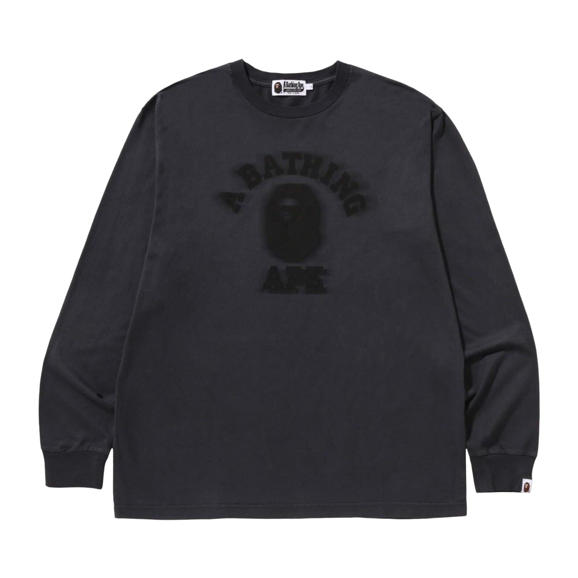 Click to view more detailed imagery on our partner's website Pre-owned Bape Garment Dye College Relaxed Fit Long-sleeve Tee 'charcoal' | Grey | Men's Size S In Gray