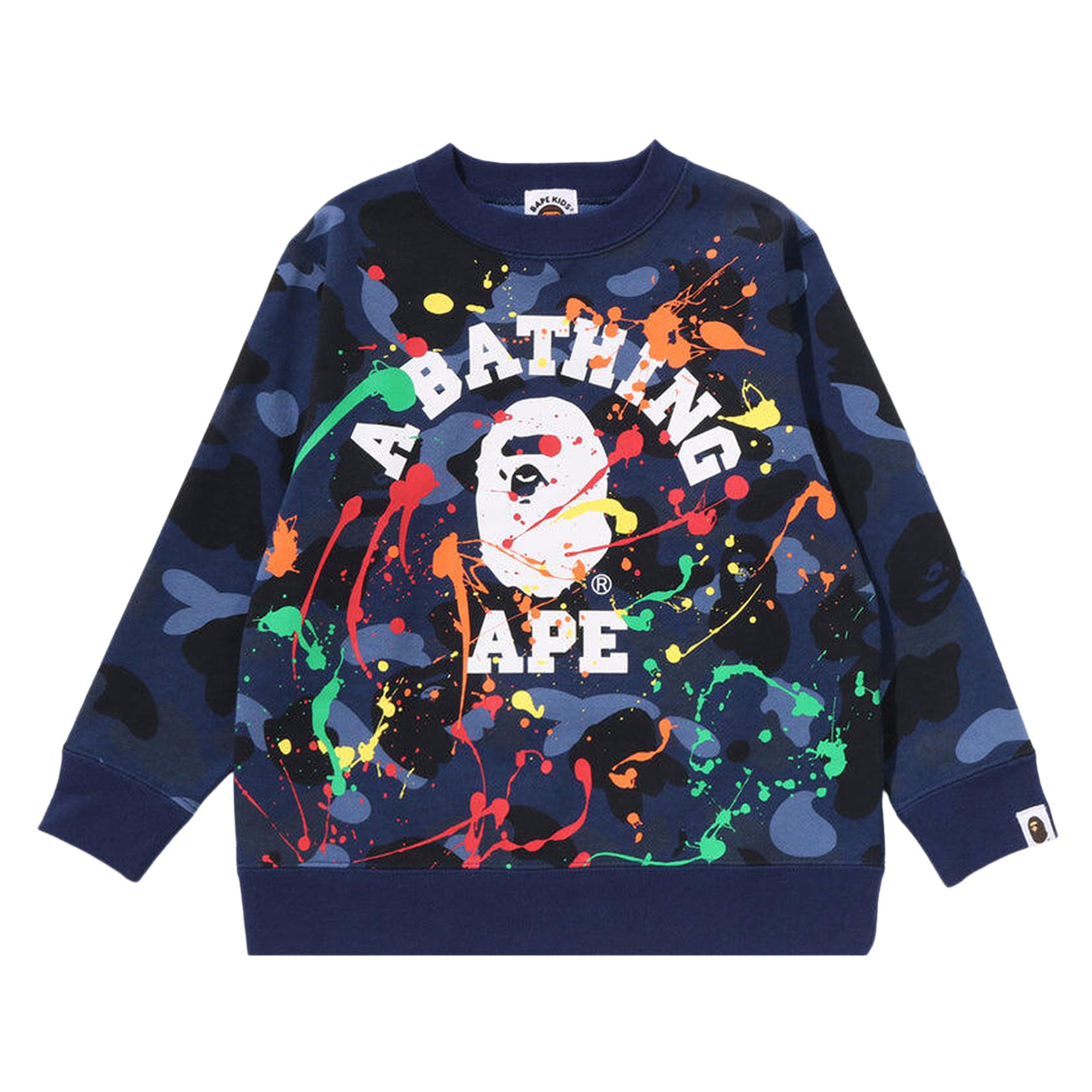 Pre-owned Bape Kids Color Camo Painting College Crewneck Sweatshirt 'navy' | Blue | Kid's Size 140