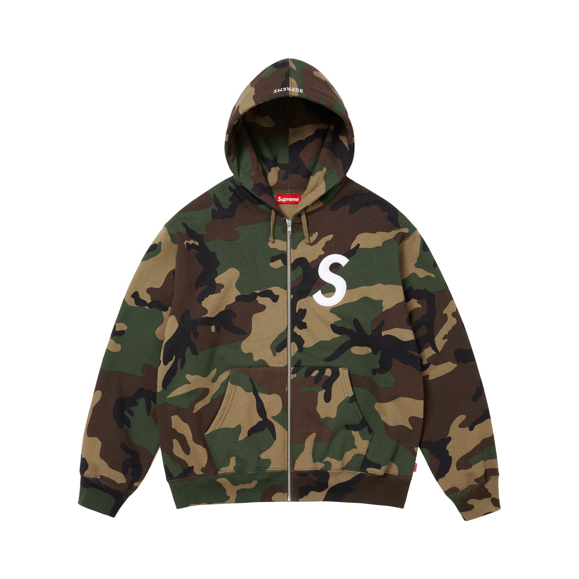 SUPREME Pre-owned S Logo Zip Up Hooded Sweatshirt 'woodland Camo' | Green | Men's Size M