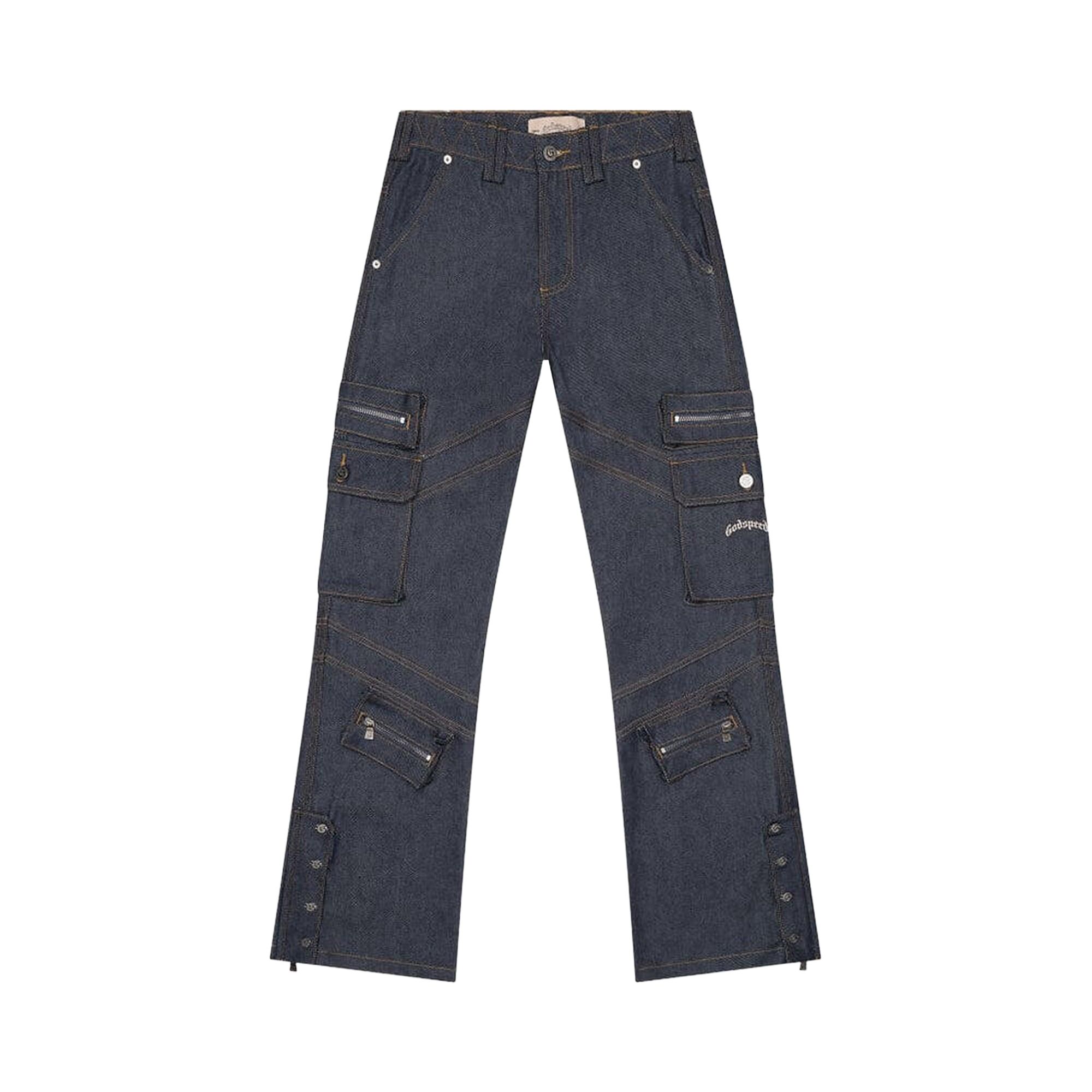 Pre-owned Godspeed Rockstar Flare Cargo Denim 'raw Blue' | Men's Size 32