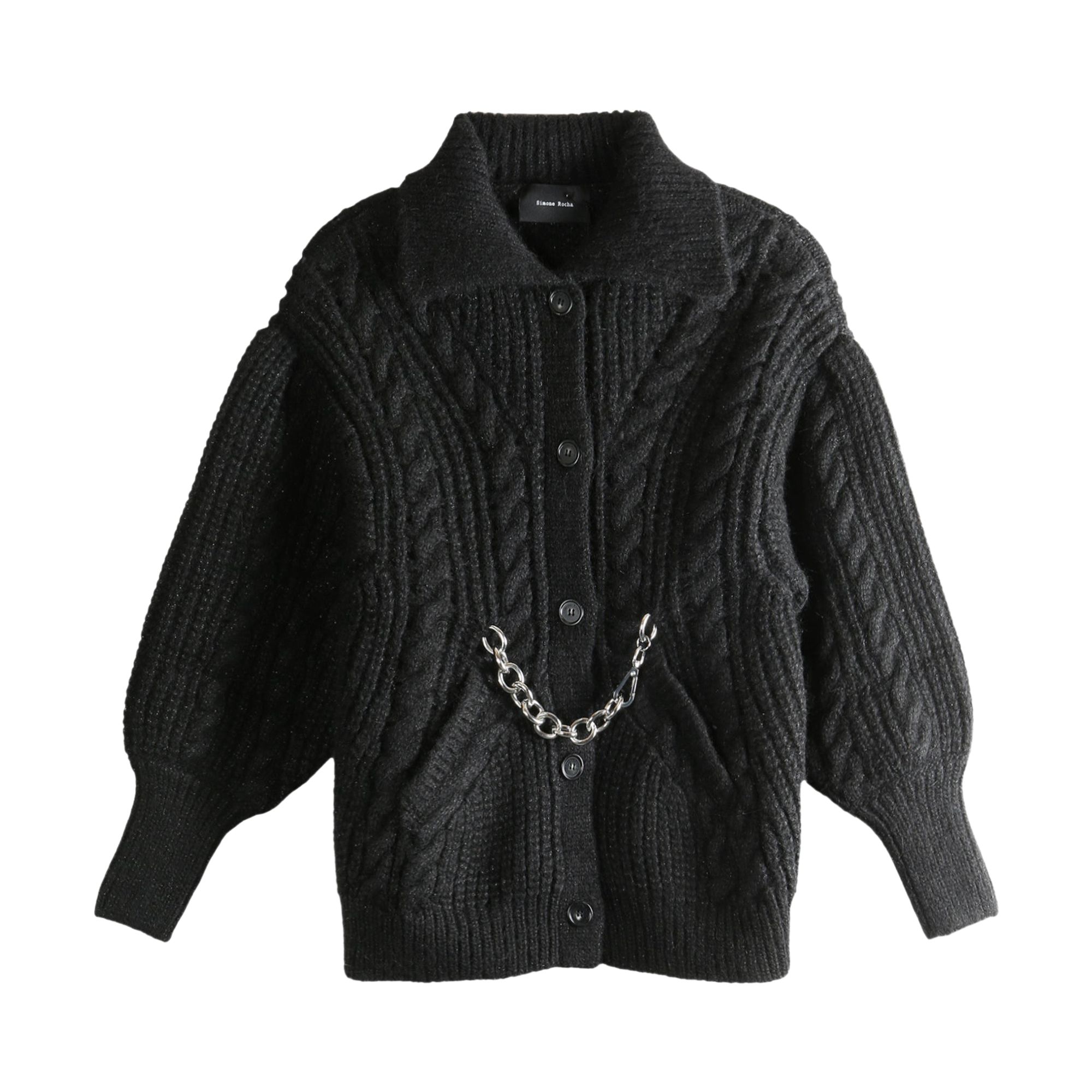 Pre-owned Simone Rocha Chain Sculpted Collared Chunky Knit Cardigan 'black' | Women's Size S