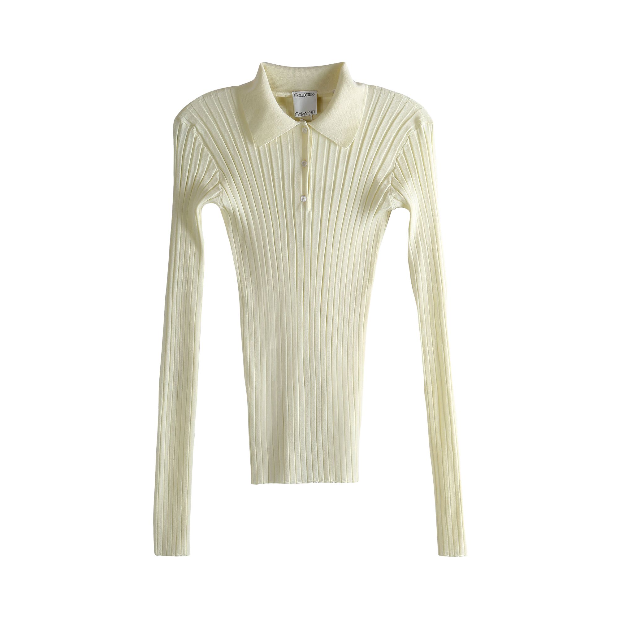 Pre-owned Calvin Klein Merino Rib Knit Polo Shirt 'pale Citron' | Tan | Women's Size M In Brown