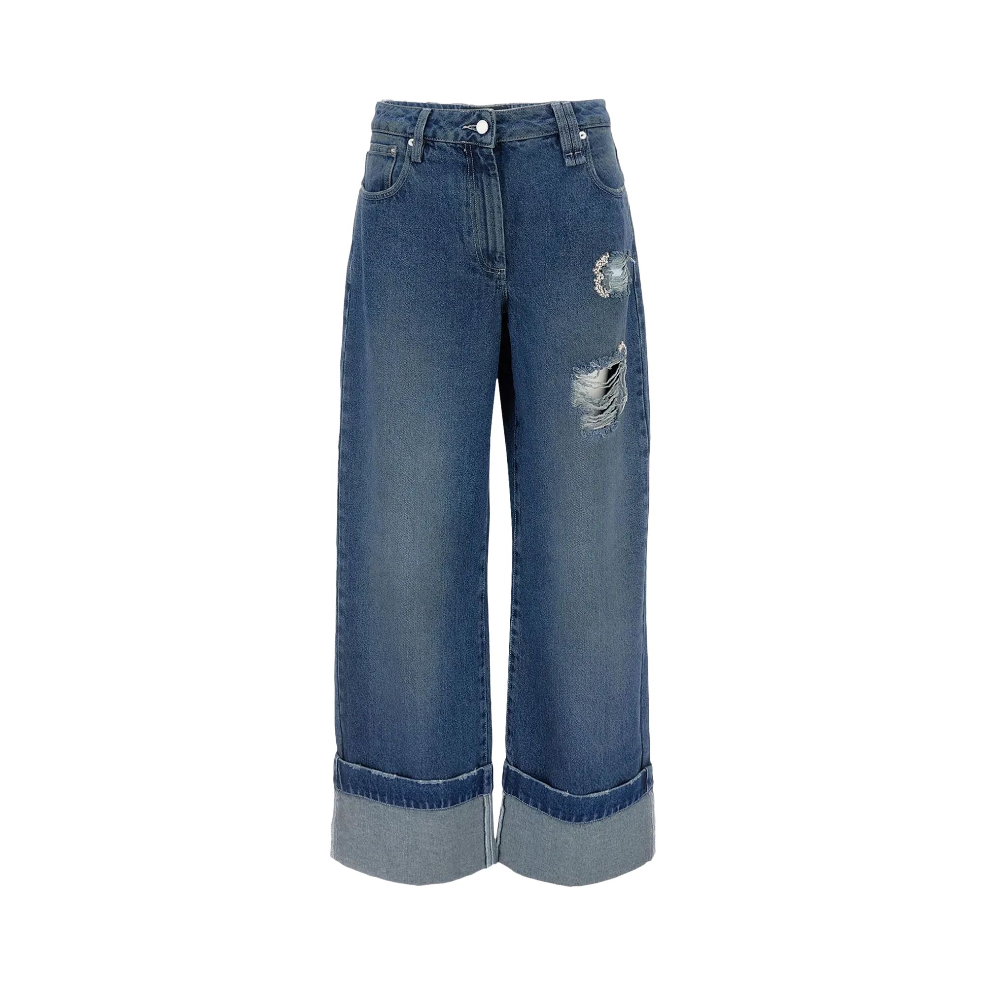 Pre-owned Simone Rocha Distressed Straight Leg Jeans 'blue/pearl/clear' | Women's Size 8