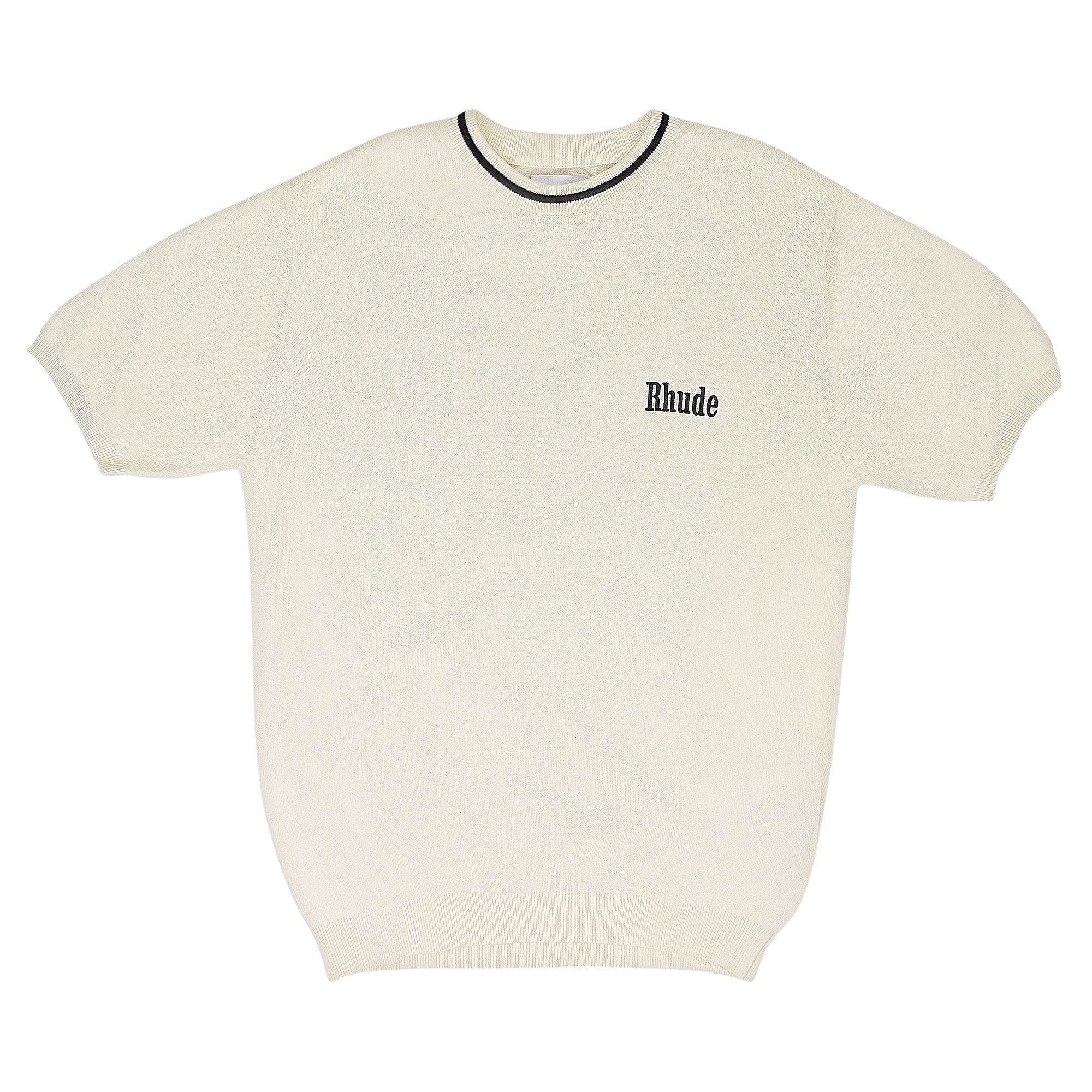 Click to view more detailed imagery on our partner's website Pre-owned Rhude Logo Knit Tee 'ivory/black' | Cream | Men's Size M In White