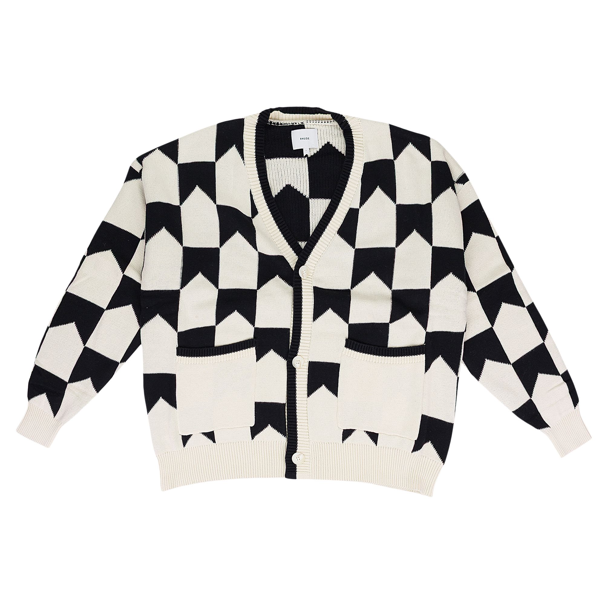 RHUDE Pre-owned Chevron Checkered Knit Cardigan 'black/cream' | Multi-color | Men's Size Xs