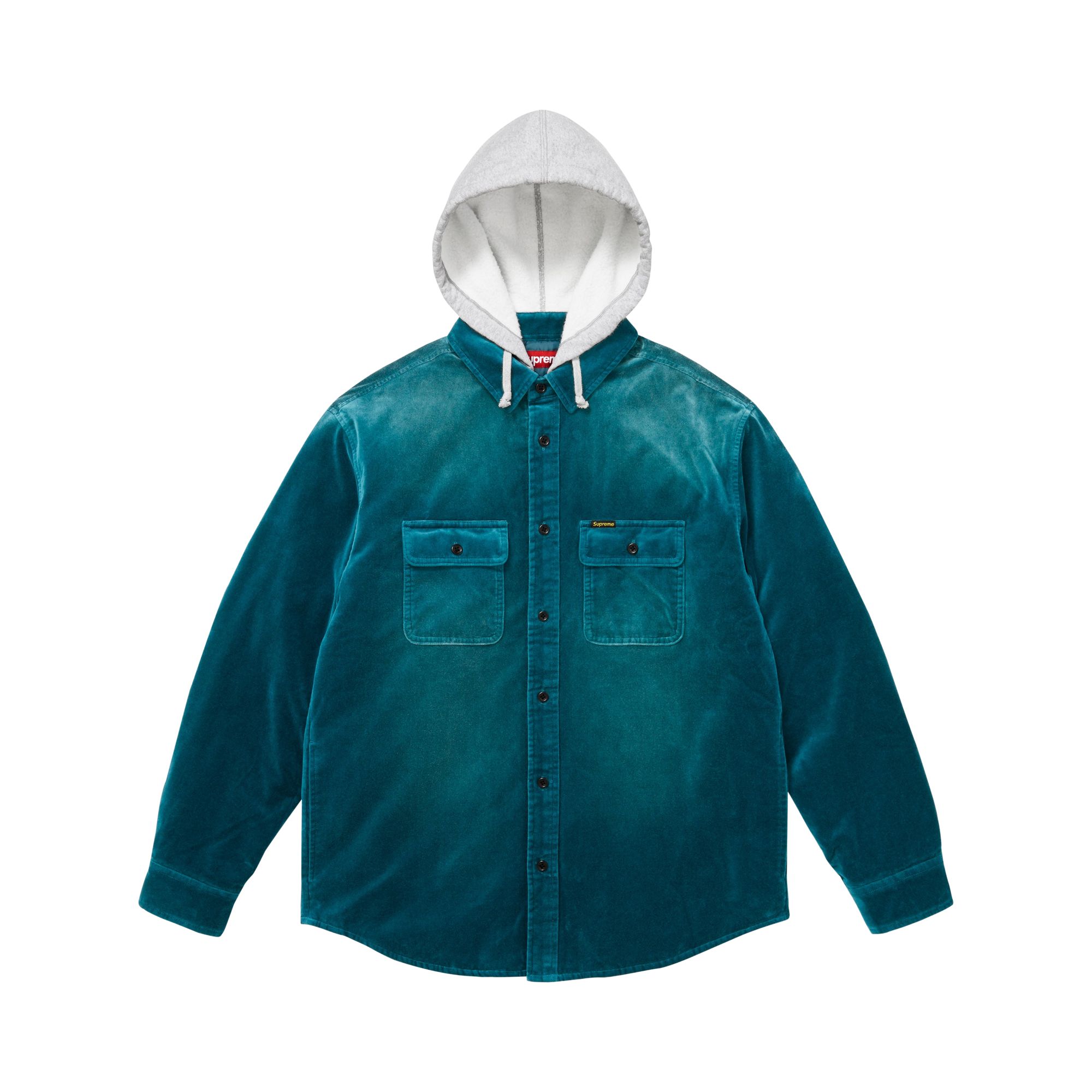 SUPREME Pre-owned Quilted Lined Hooded Velvet Shirt 'teal' | Men's Size M In Blue