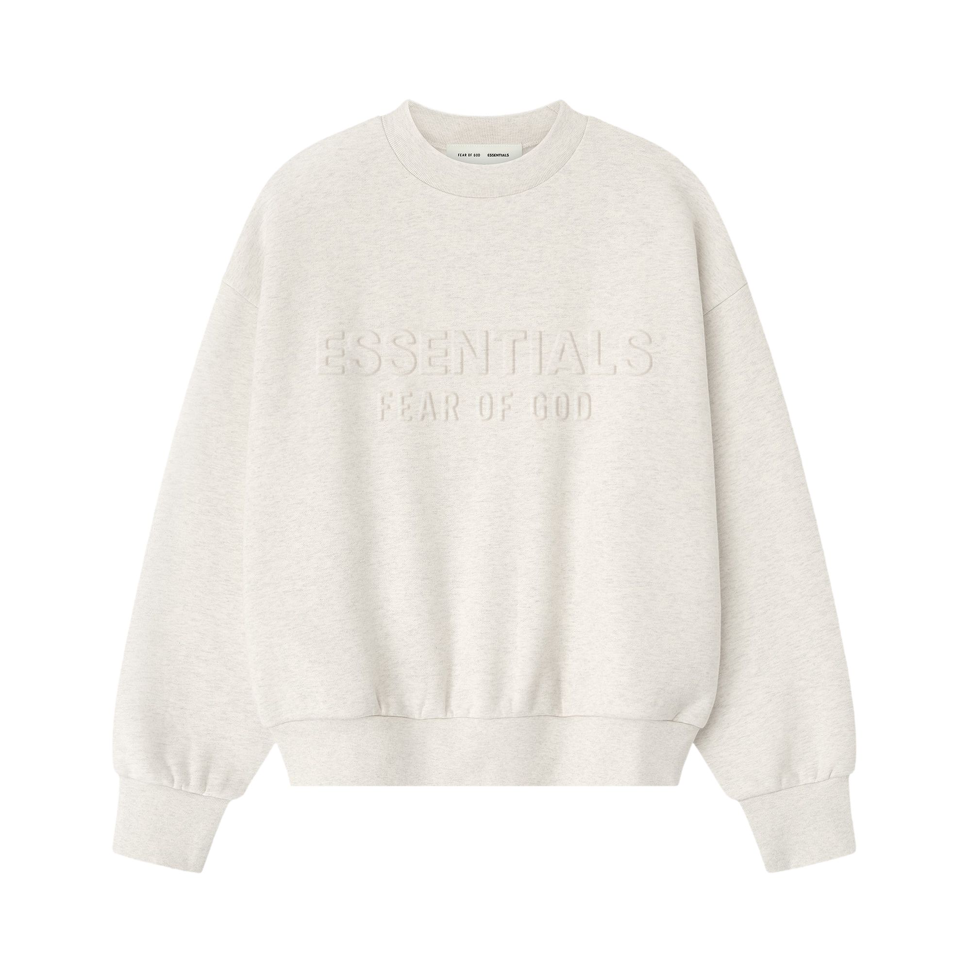 ESSENTIALS Pre-owned Fear Of God Embossed Classic Crewneck Sweatshirt 'oatmeal Heather' | Grey | Men's Size L In Gray