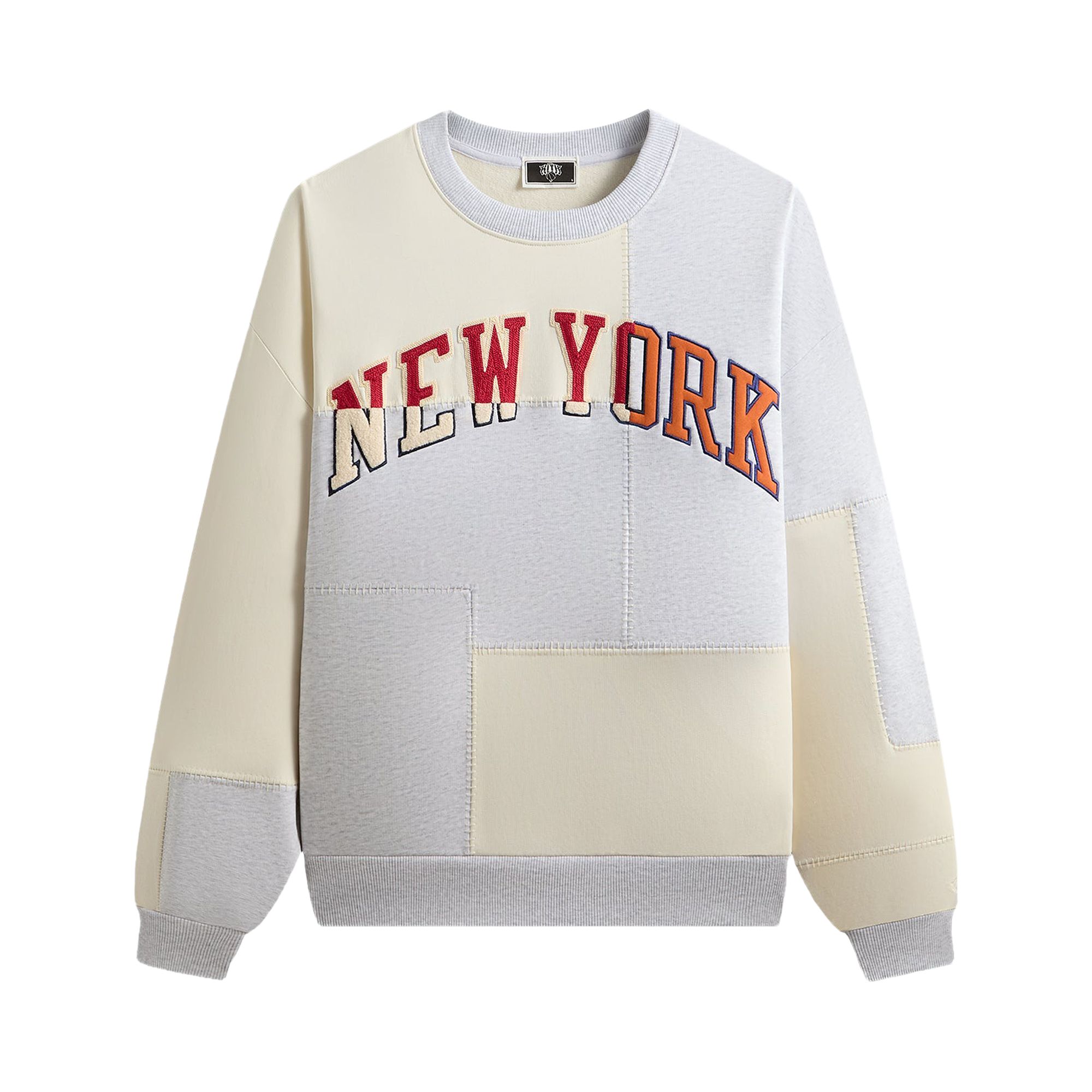 Pre-owned Kith For The New York Knicks Patchwork Fleece Crewneck Sweatshirt 'light Heather Grey' | Men's Size  In Gray