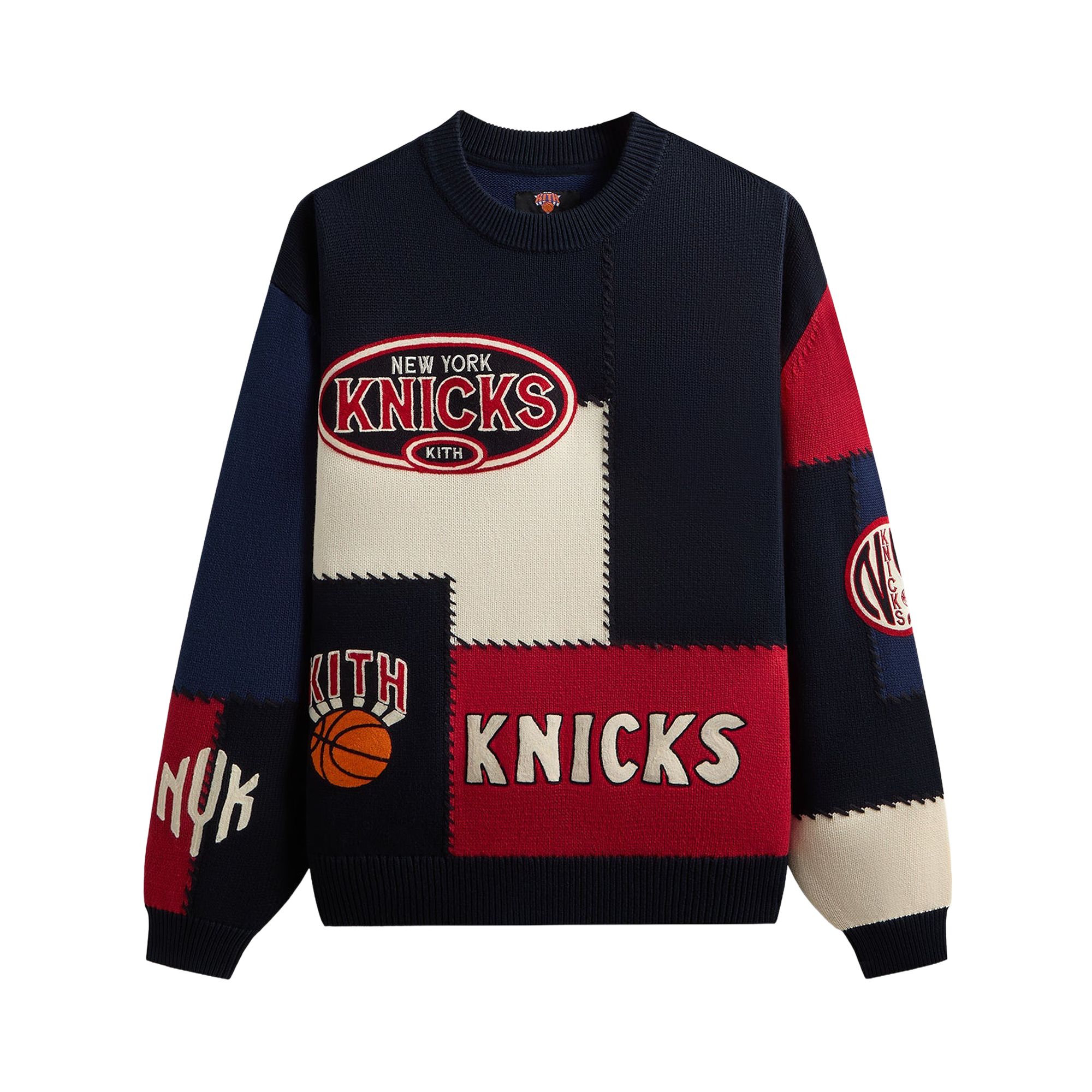 Pre-owned Kith For The New York Knicks Patchwork Crewneck Sweater 'nocturnal' | Black | Men's Size Xs